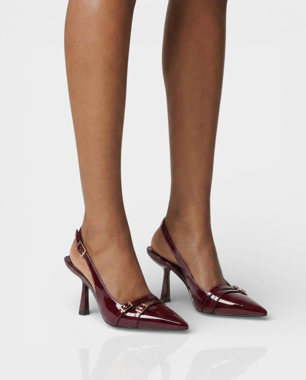 VALEN Patent Buckle Slingback Heels