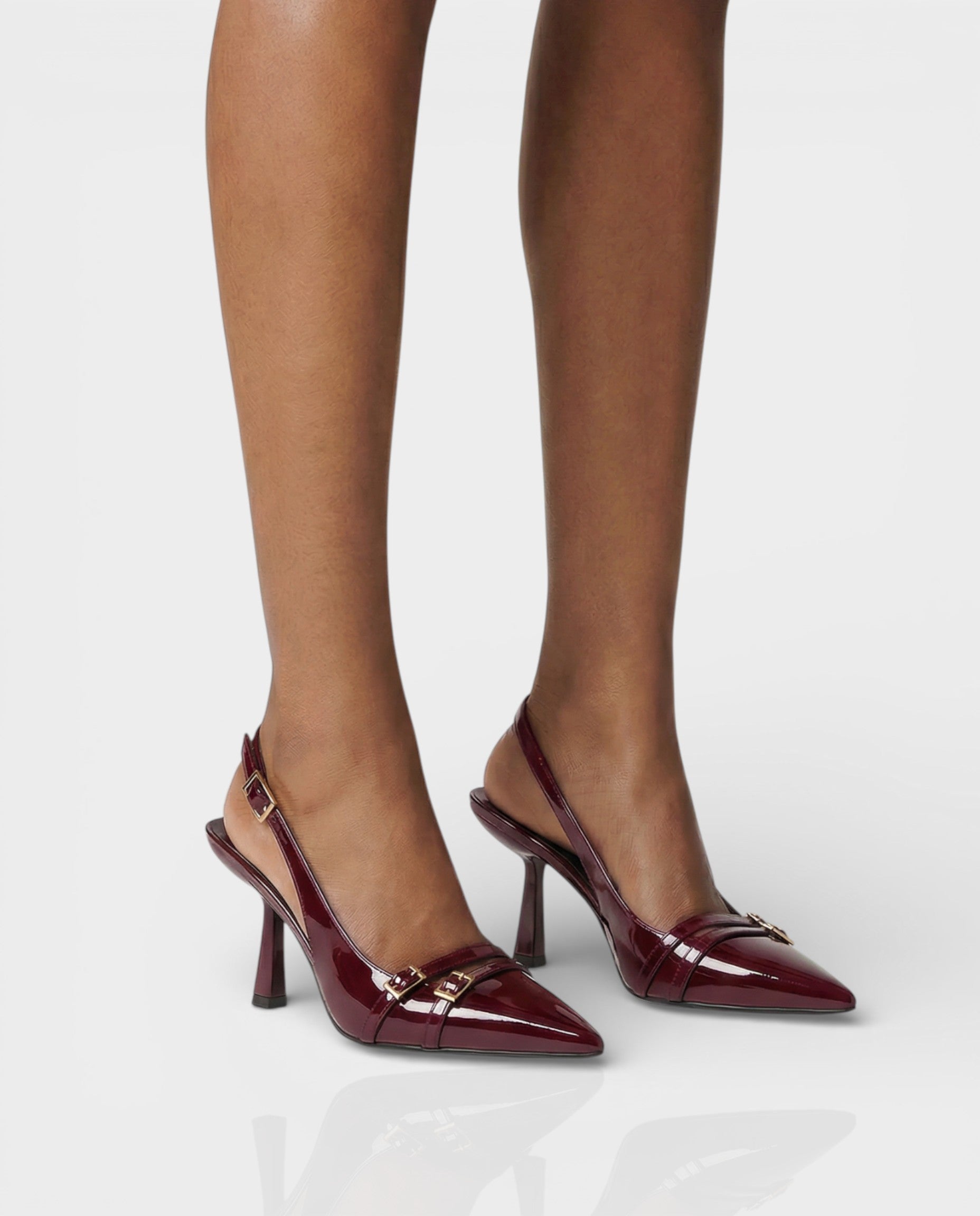 VALEN Patent Buckle Slingback Heels