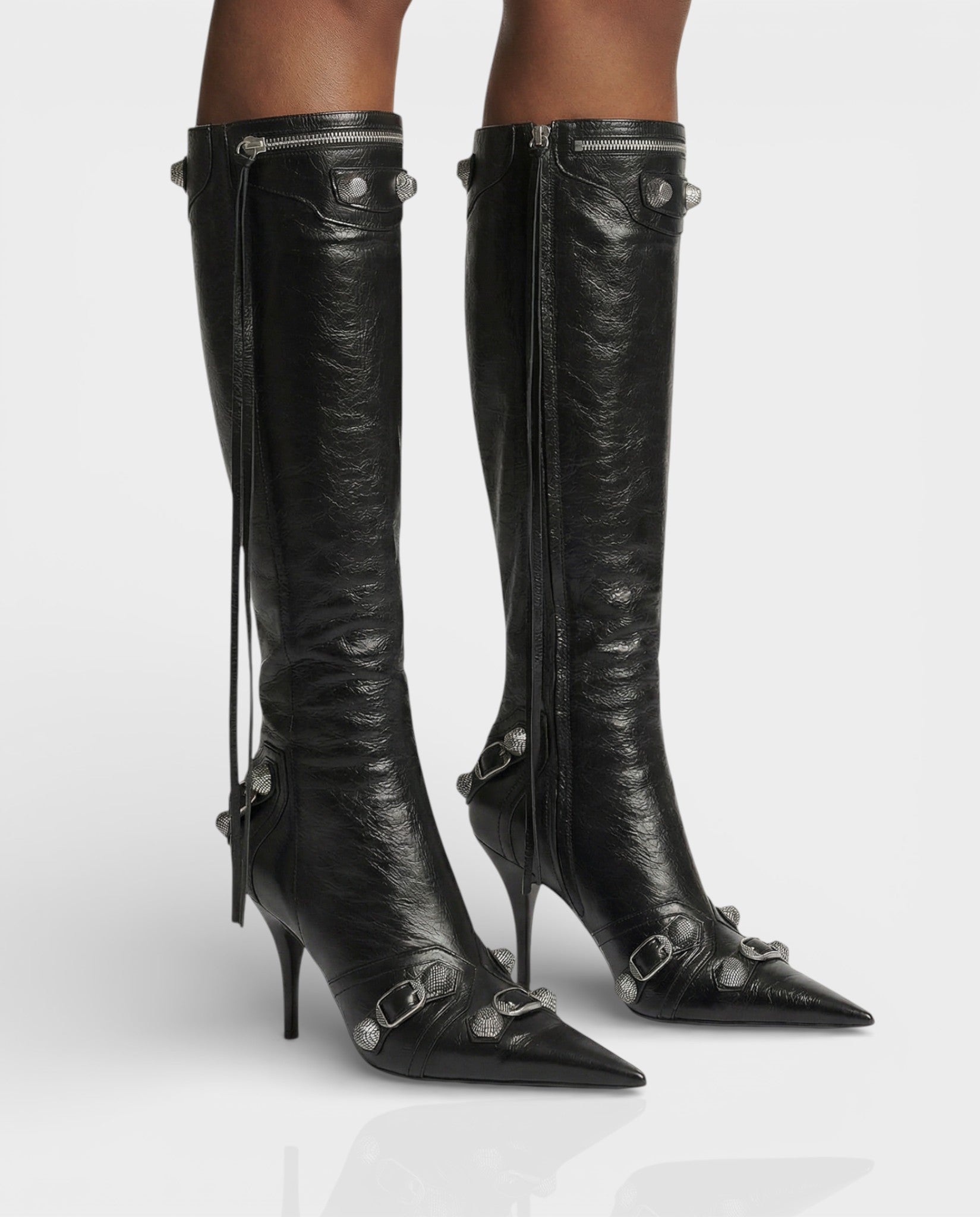 WENA Studded Pointed Toe Knee-High Boots
