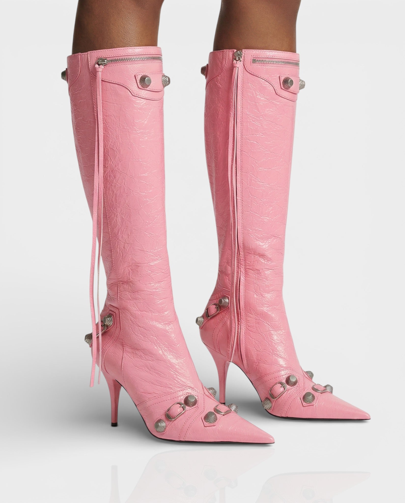 WENA Studded Pointed Toe Knee-High Boots