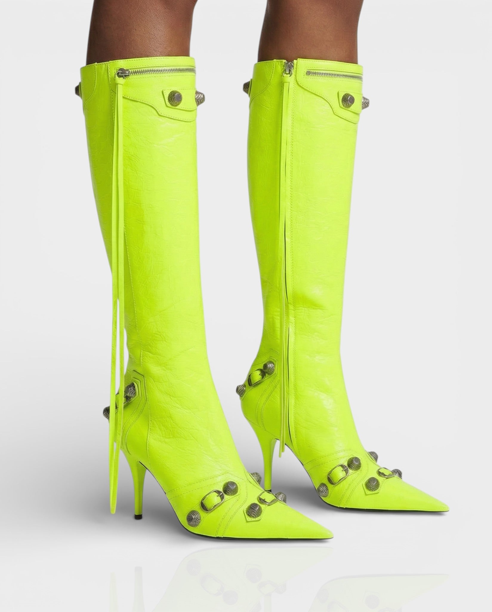 WENA Studded Pointed Toe Knee-High Boots