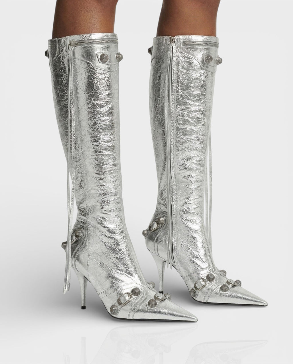 WENA Studded Pointed Toe Knee-High Boots