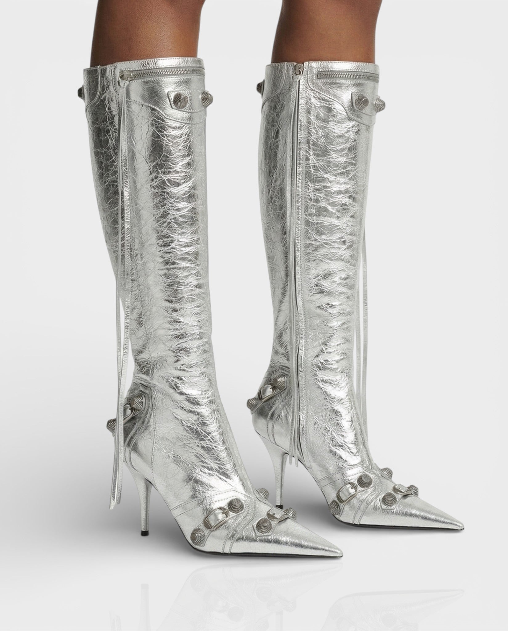 WENA Studded Pointed Toe Knee-High Boots
