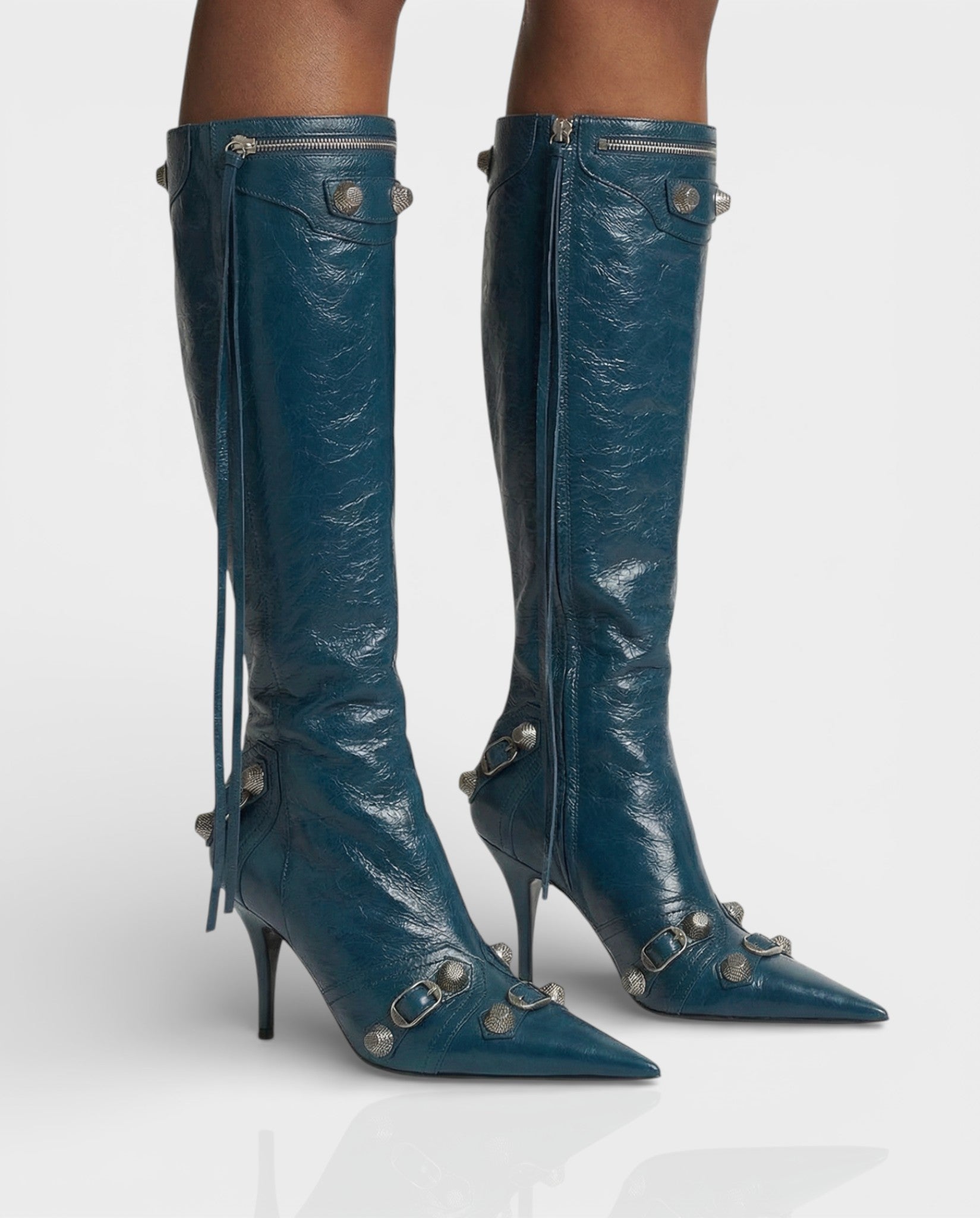 WENA Studded Pointed Toe Knee-High Boots