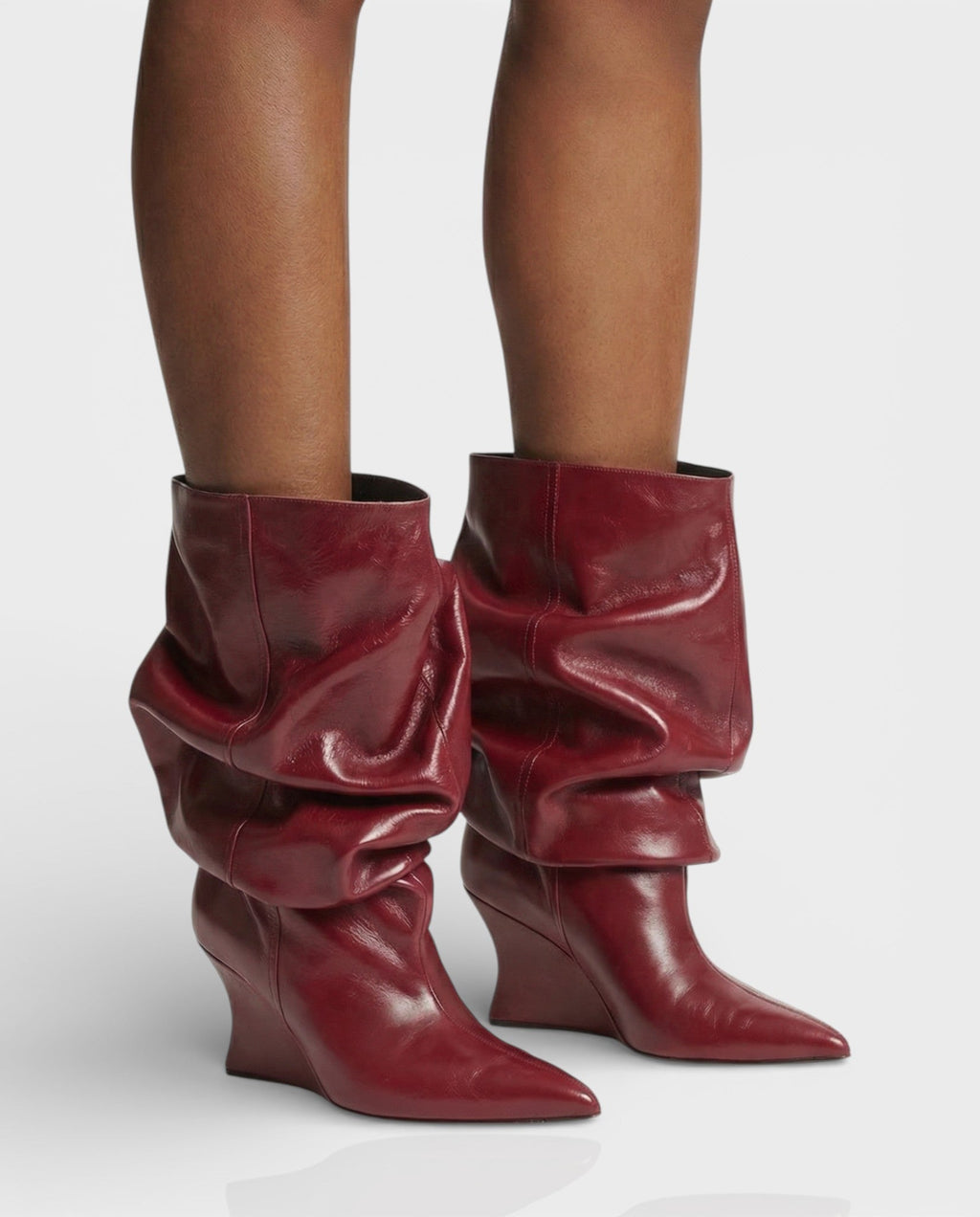 IRELLE Slouchy Faux Leather Pointed Wedge Heel Boots