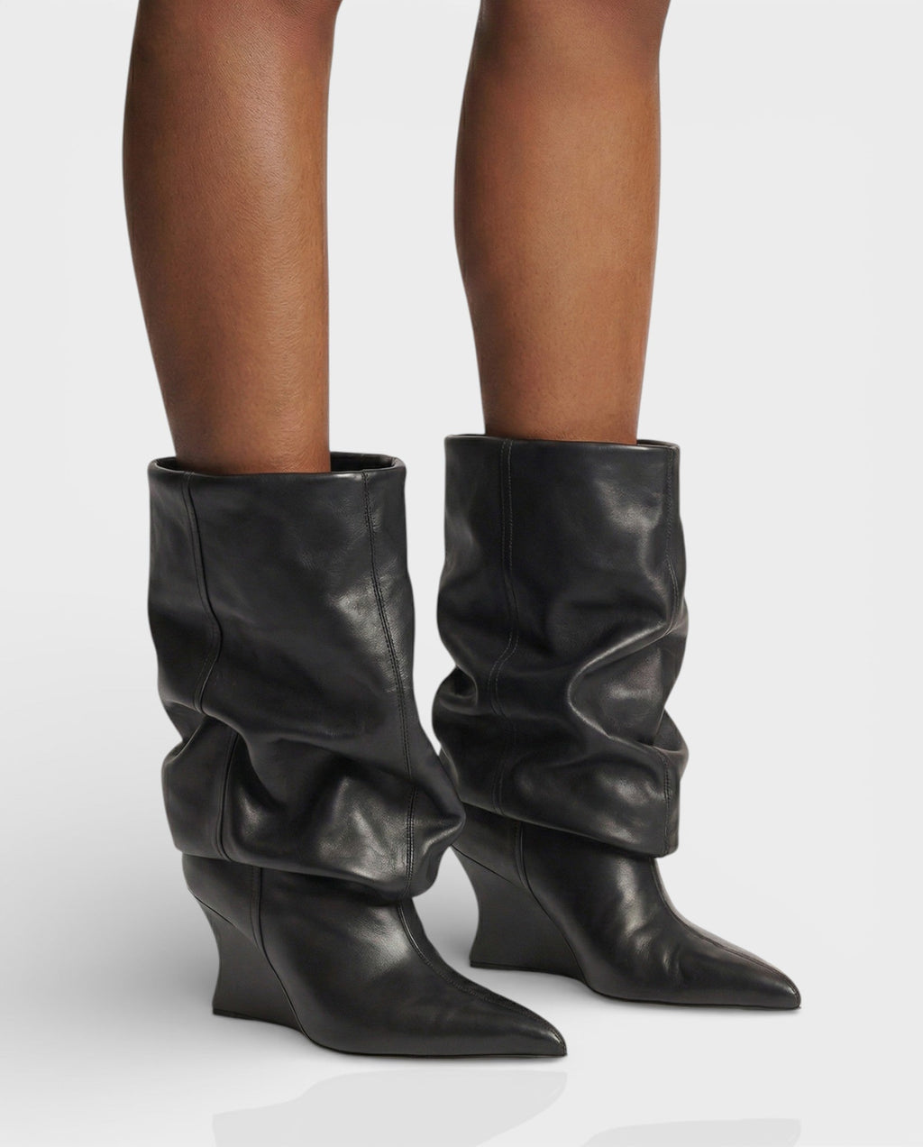 IRELLE Slouchy Faux Leather Pointed Wedge Heel Boots