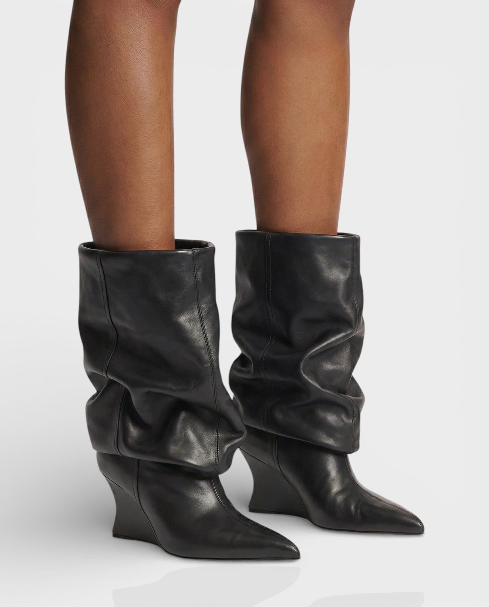 IRELLE Slouchy Faux Leather Pointed Wedge Heel Boots