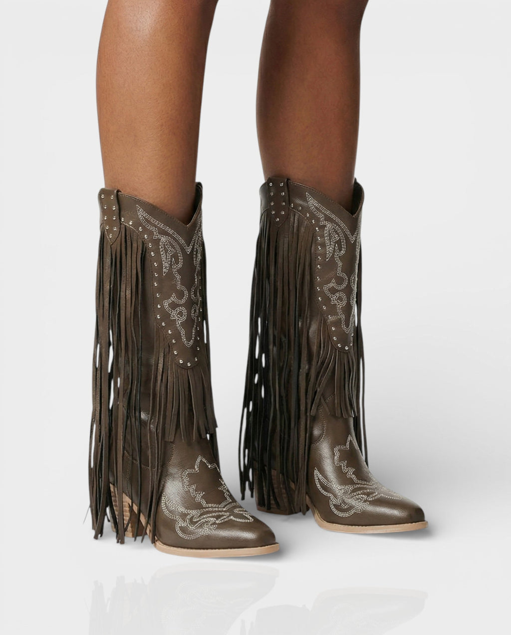 MITHENA Fringe Studded Cowboy Boots