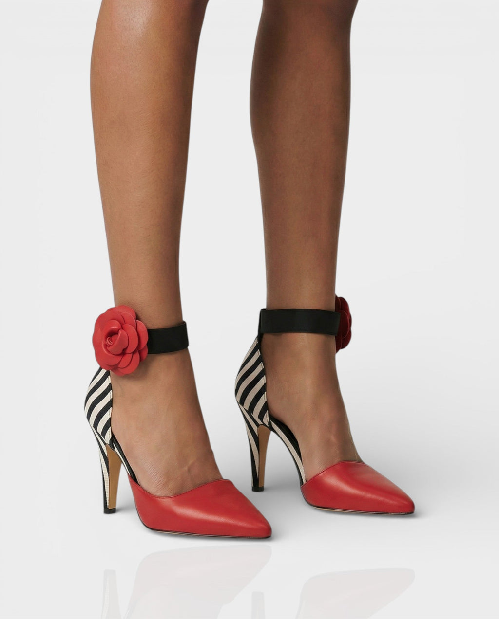 VIVIANA Floral Appliqué Ankle Strap Heels