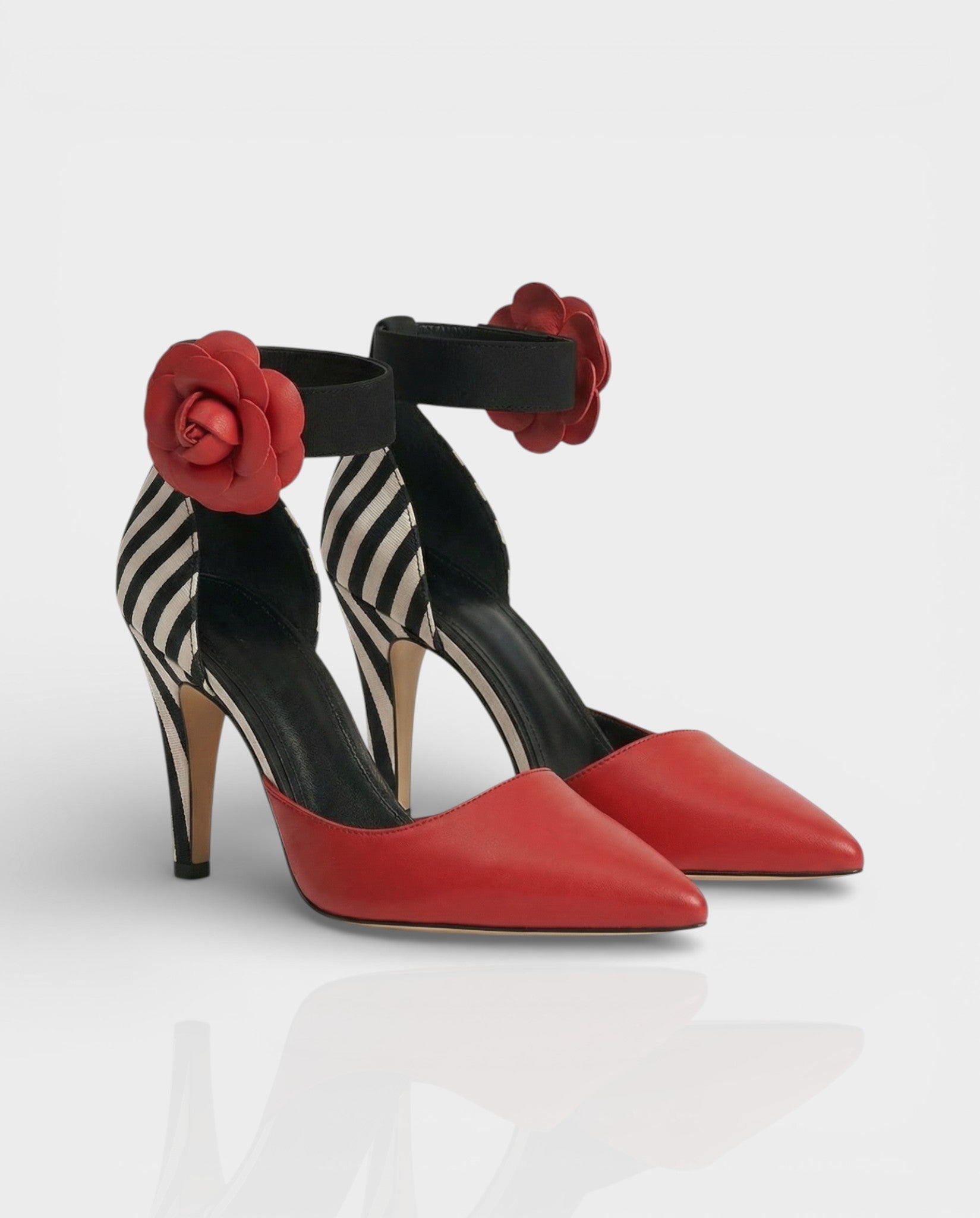 VIVIANA Floral Appliqué Ankle Strap Heels