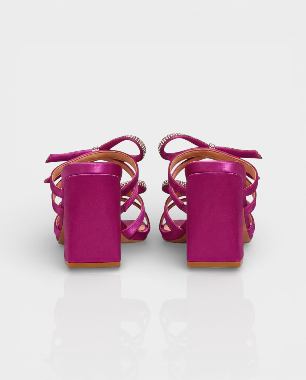 MICHIKO Strappy Rhinestone Bow Block Heel Sandals