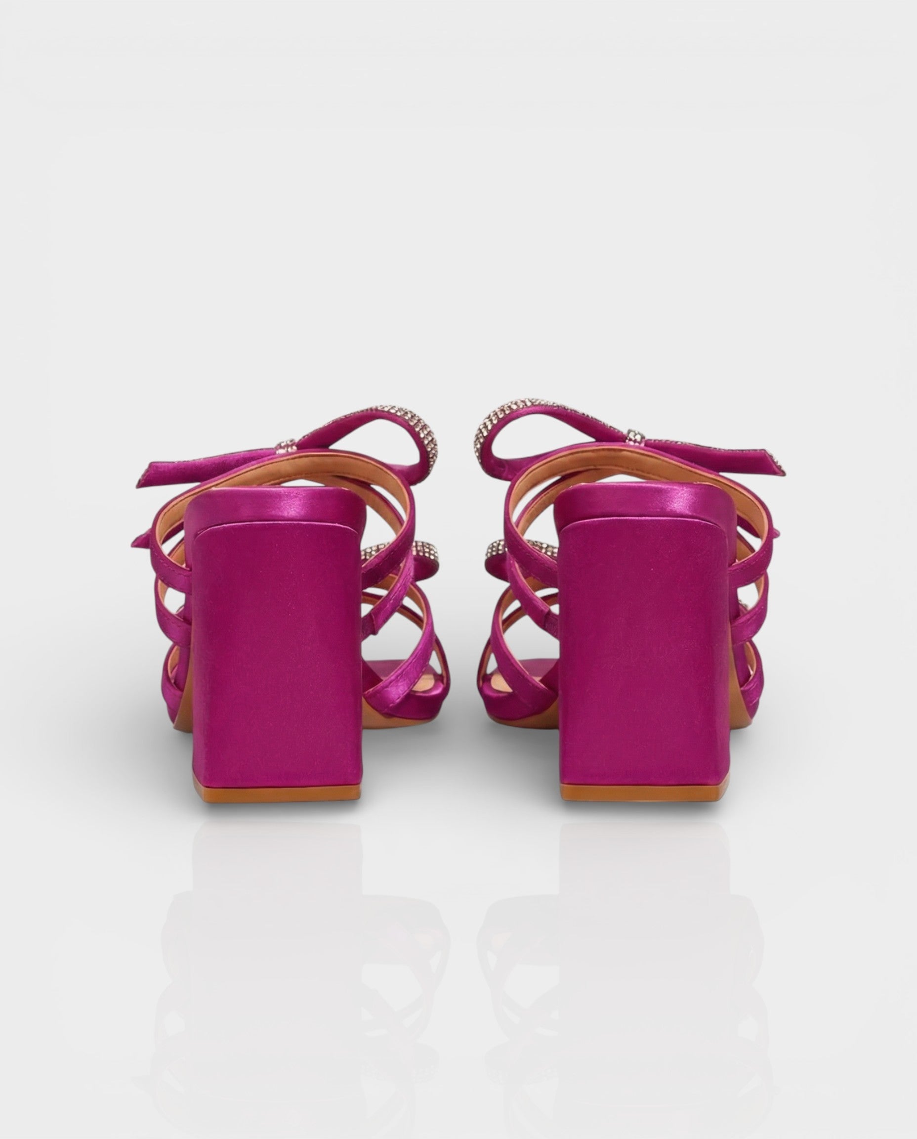 MICHIKO Strappy Rhinestone Bow Block Heel Sandals