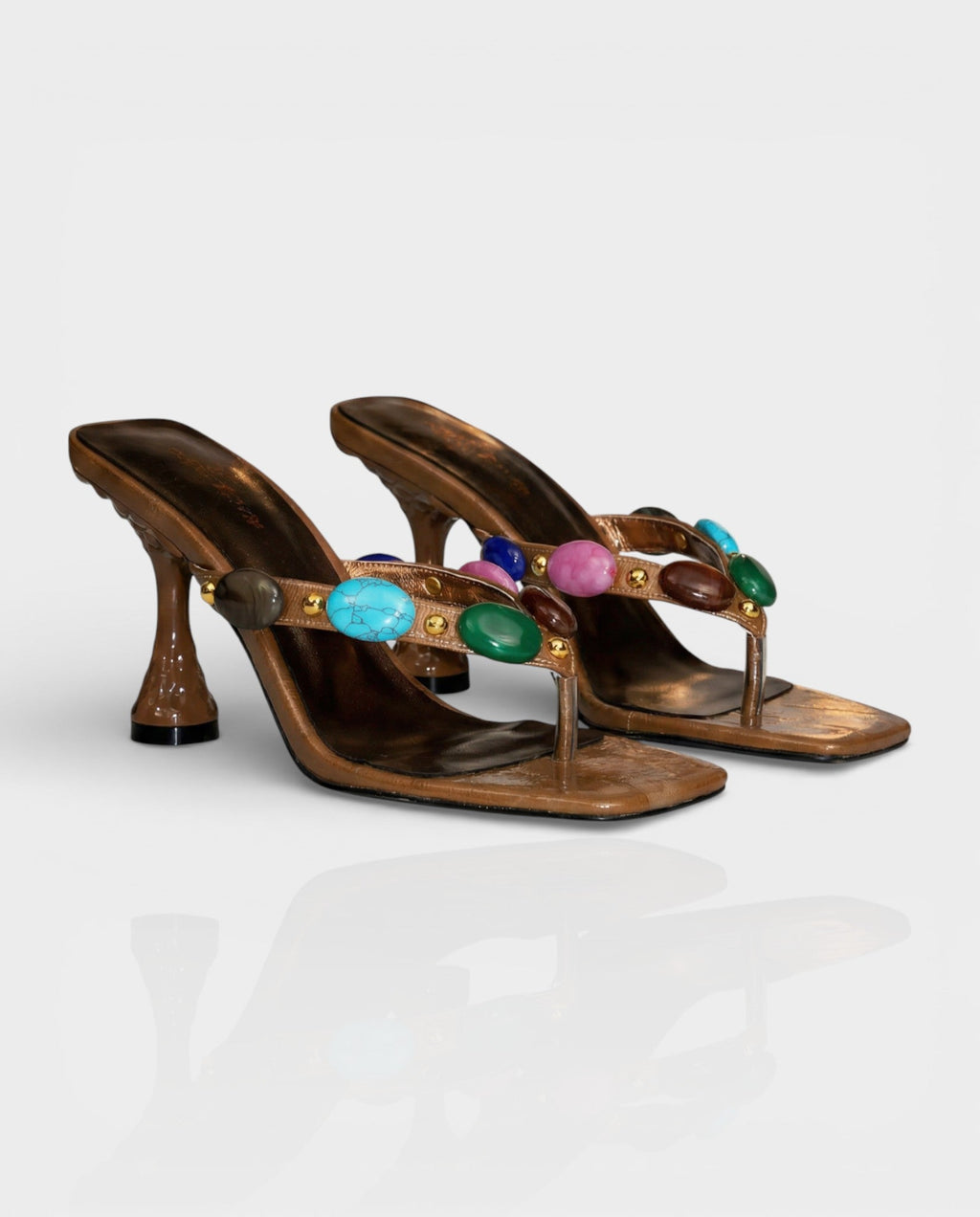 CIYANA Gemstone Embellished Heel Sandals