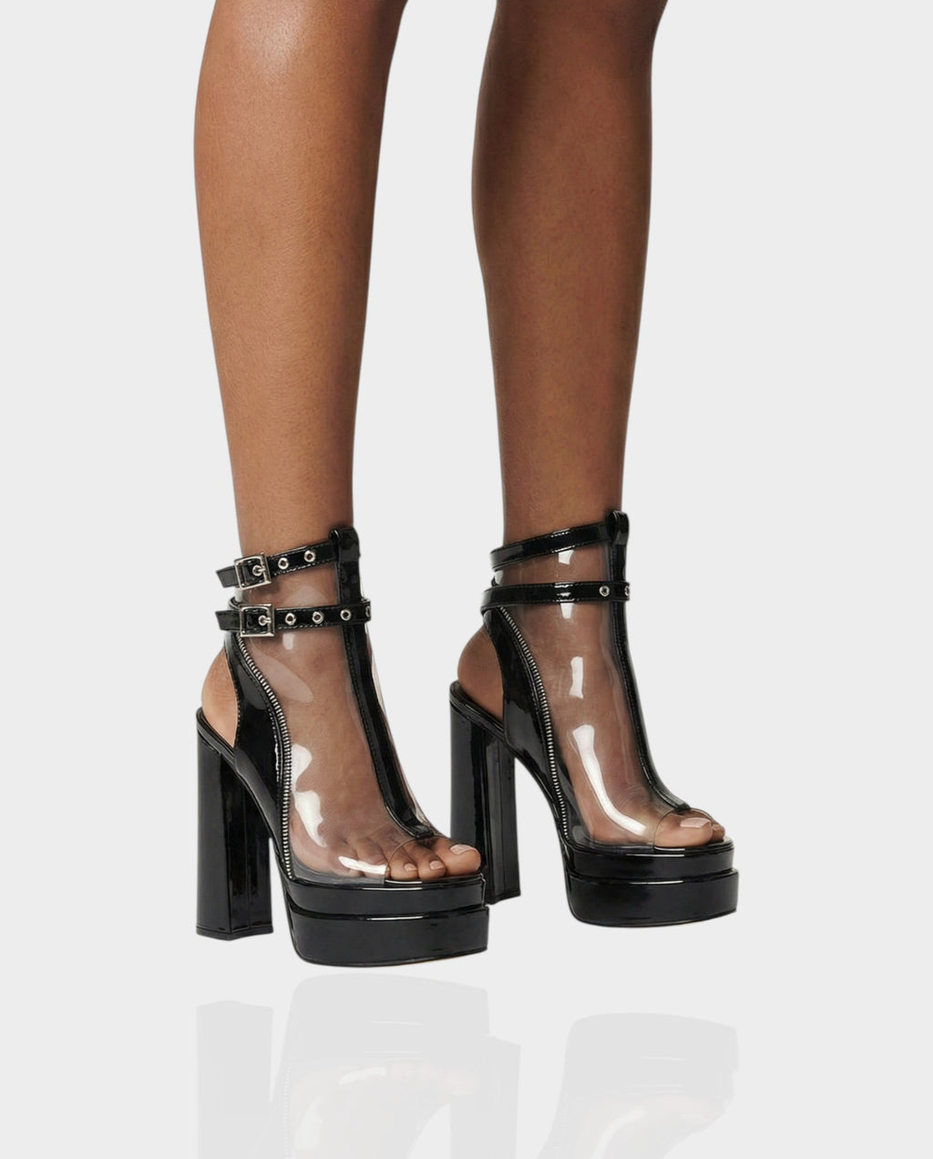 ELARYA Peep Toe Heels with Clear Panels & Ankle Strap