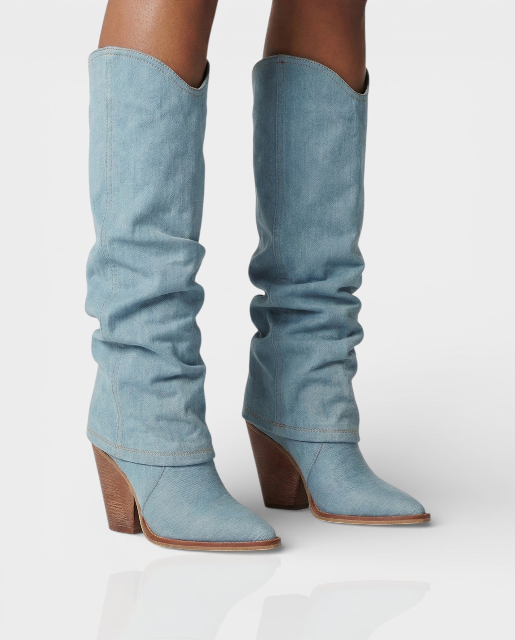 BETTY Denim Pointed Toe Slouchy Cowboy Boots