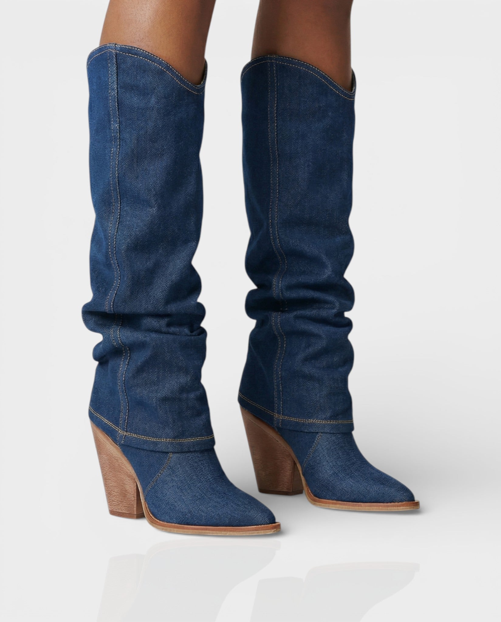 BETTY Denim Pointed Toe Slouchy Cowboy Boots