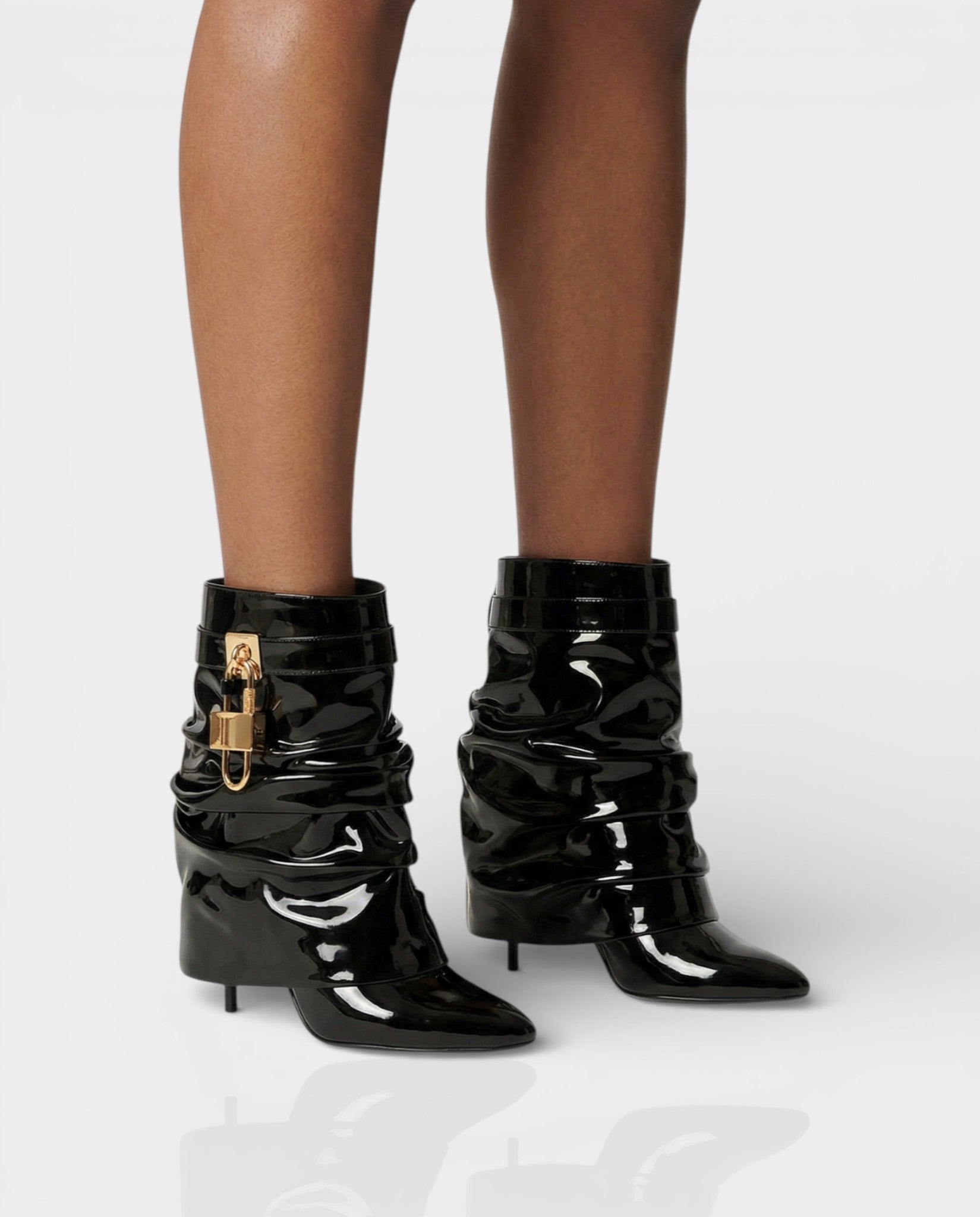 HALINA Padlock Slouch Stiletto Ankle Boots