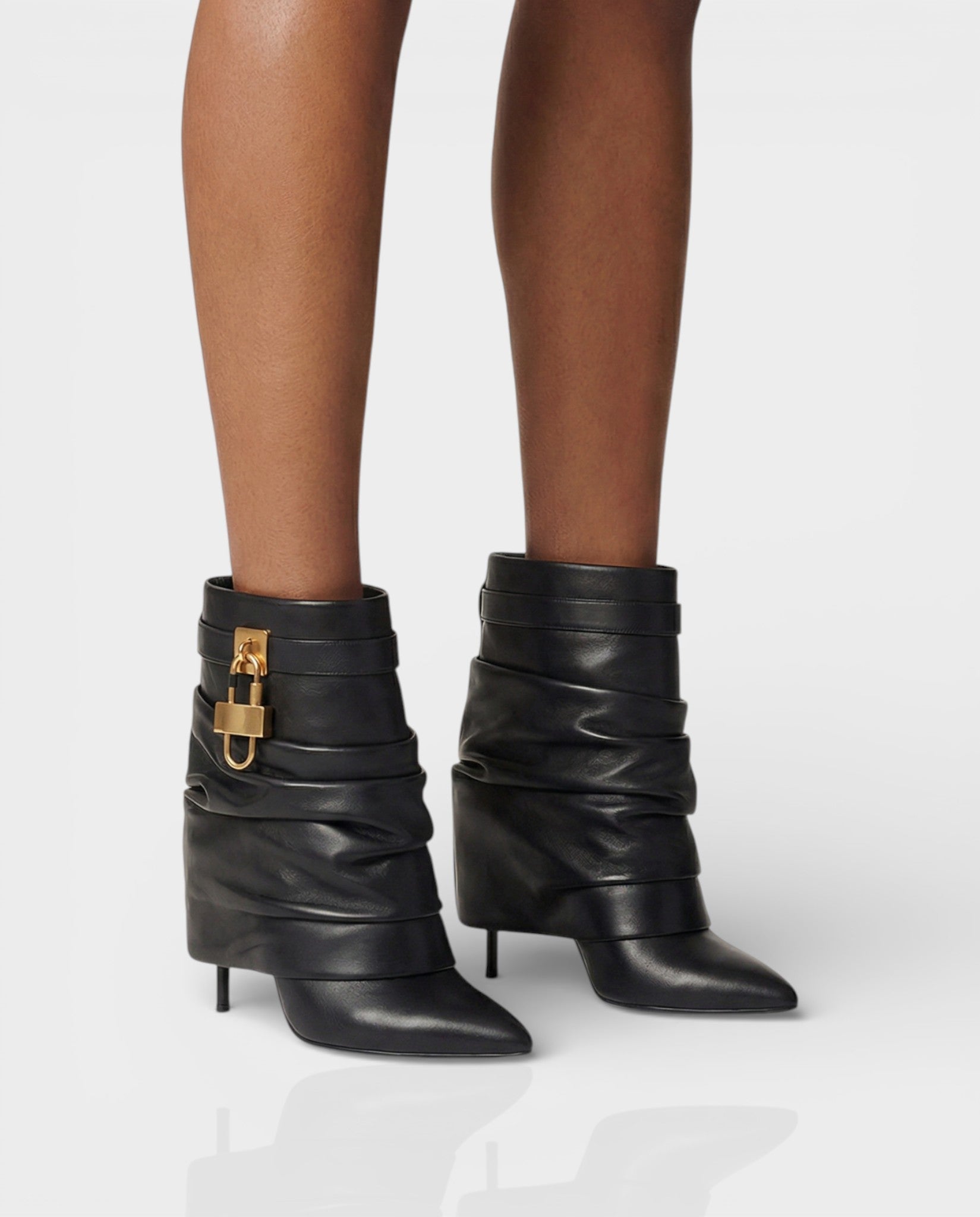 HALINA Padlock Slouch Stiletto Ankle Boots