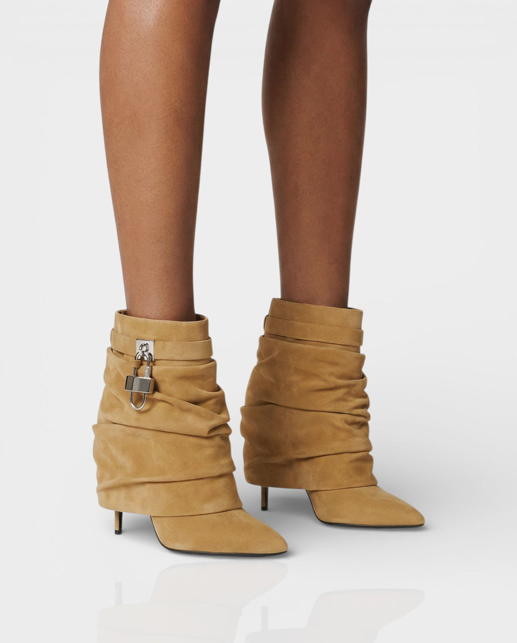 HALINA Padlock Slouch Stiletto Ankle Boots