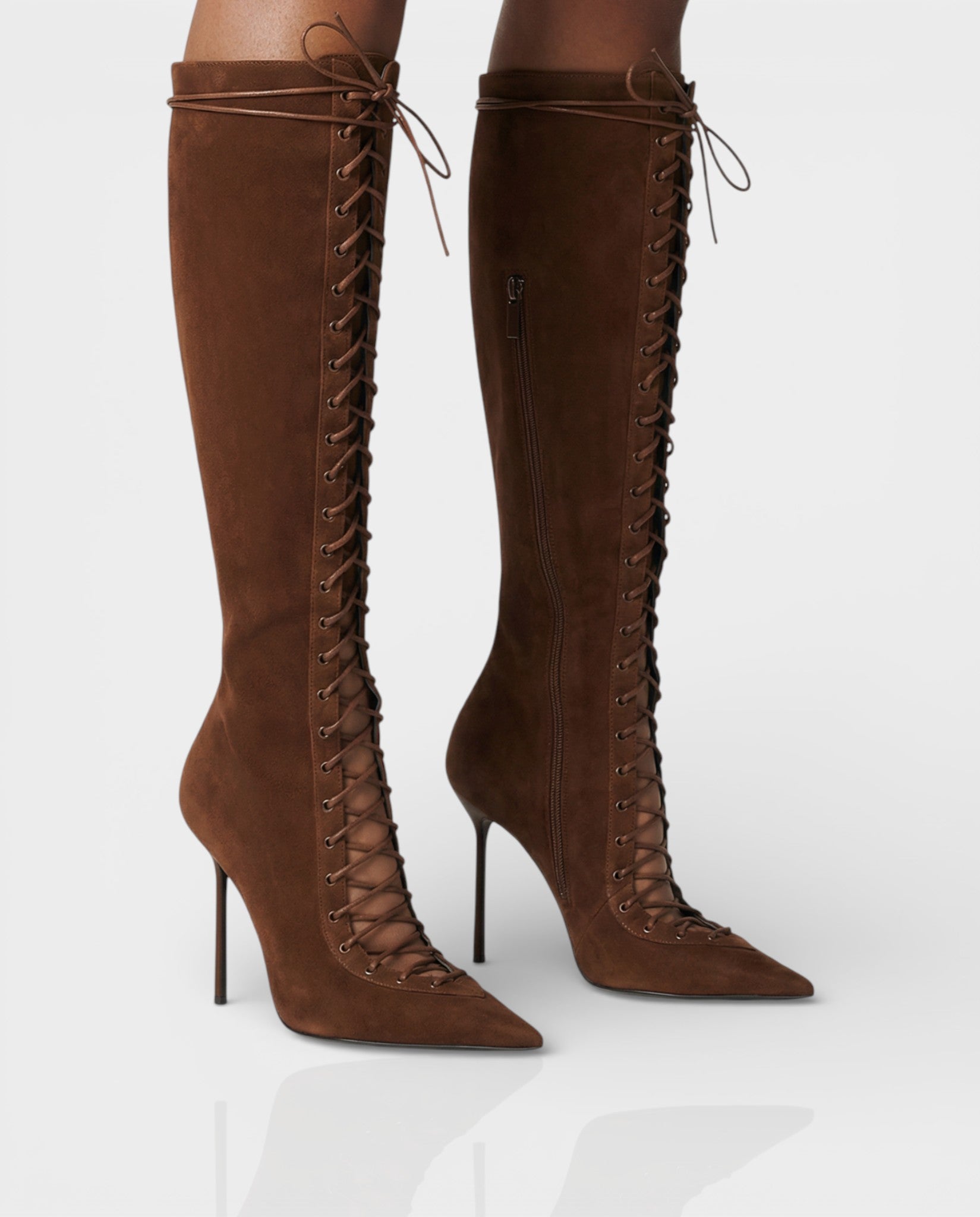 ESCAS Lace-Up Faux Suede Knee-High Stiletto Boots