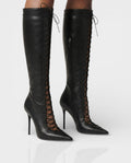 ESCAS Lace-Up Faux Leather Knee-High Stiletto Boots