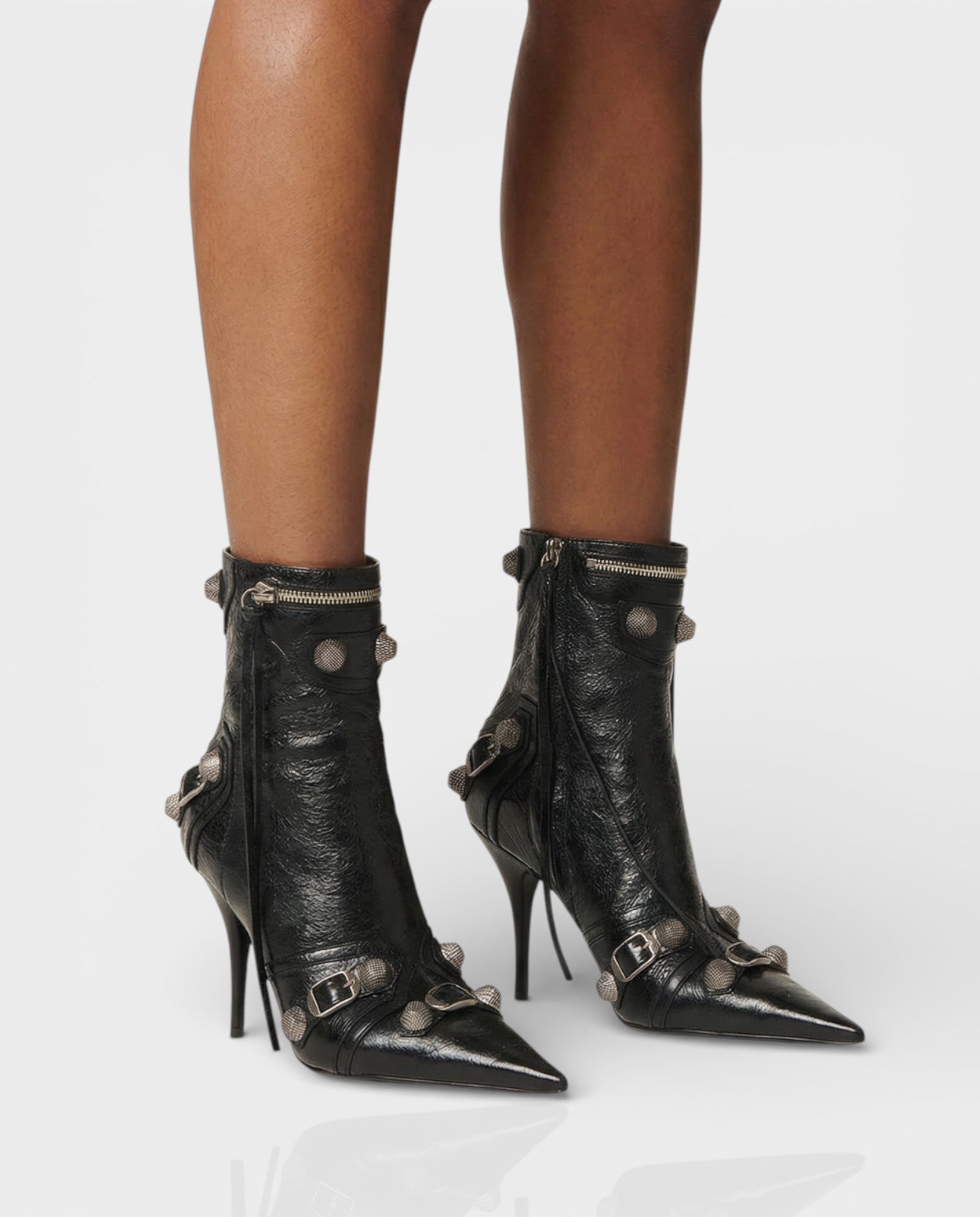 REVINA Studded Leather Pointed-Toe Ankle Boots