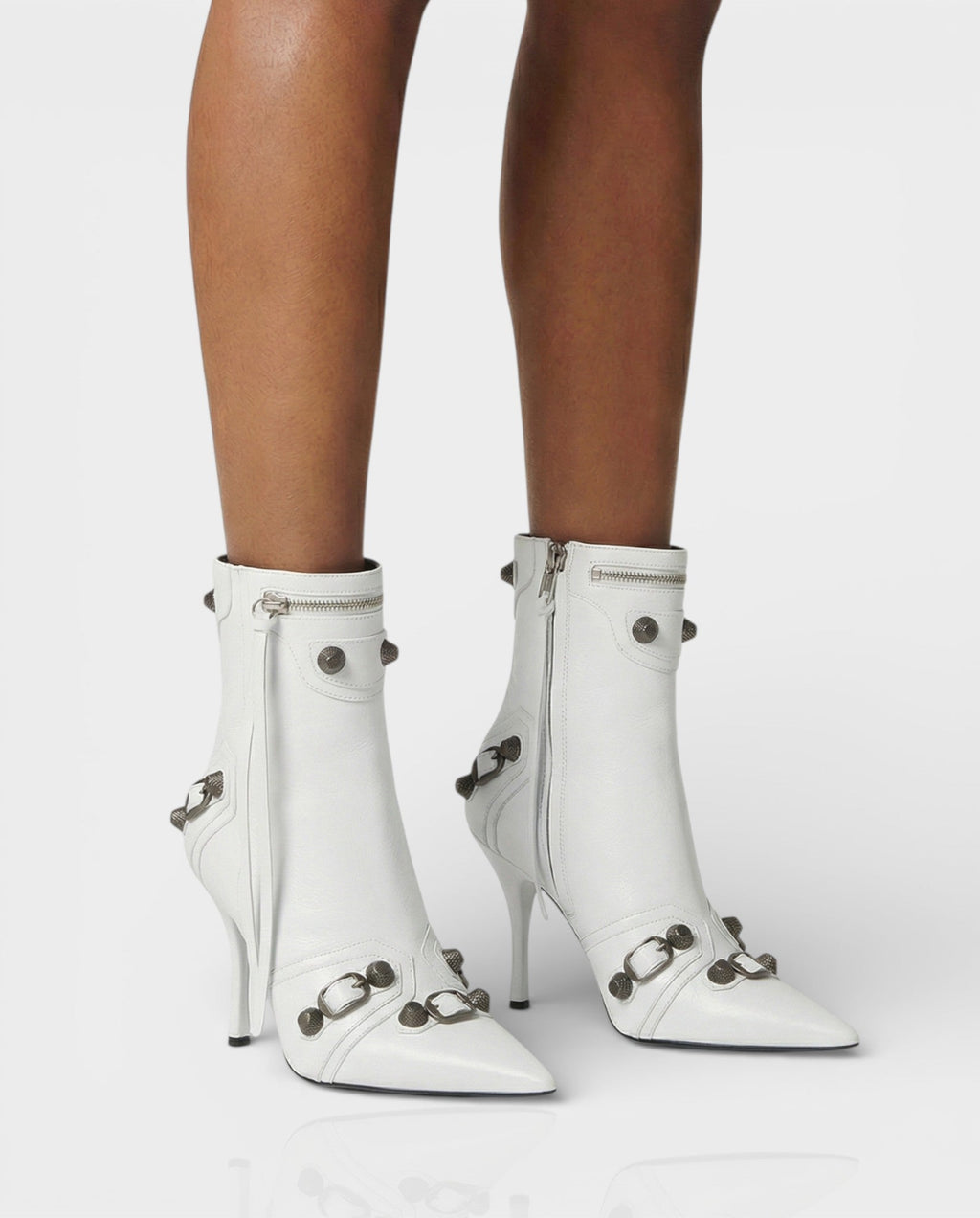 REVINA Studded Leather Pointed-Toe Ankle Boots