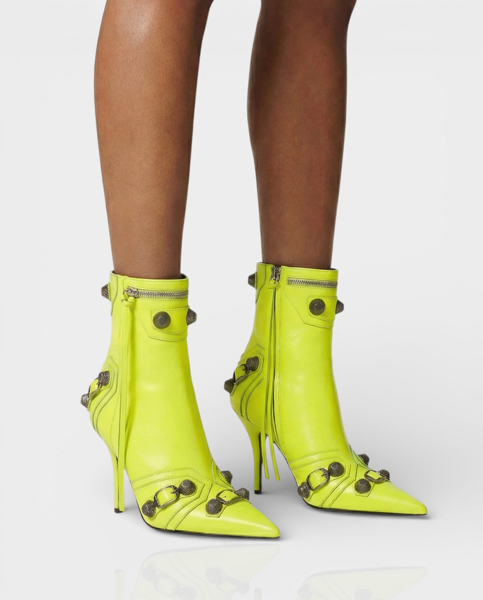 REVINA Studded Leather Pointed-Toe Ankle Boots