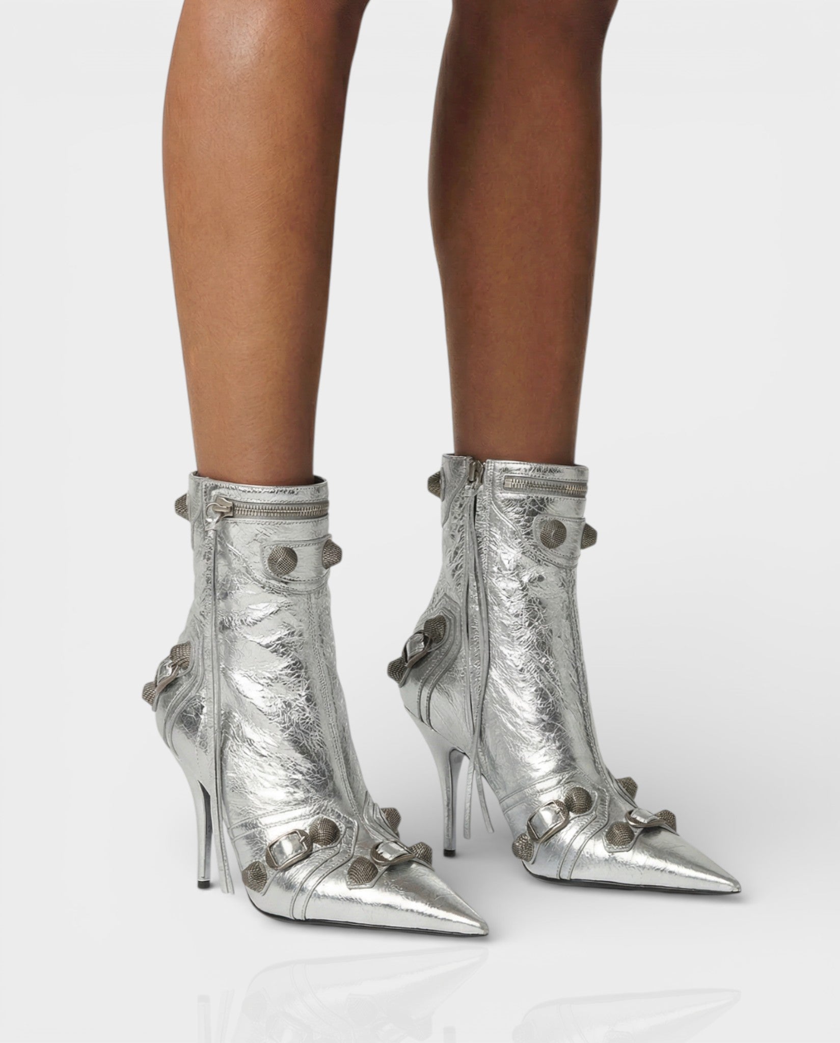 REVINA Studded Leather Pointed-Toe Ankle Boots
