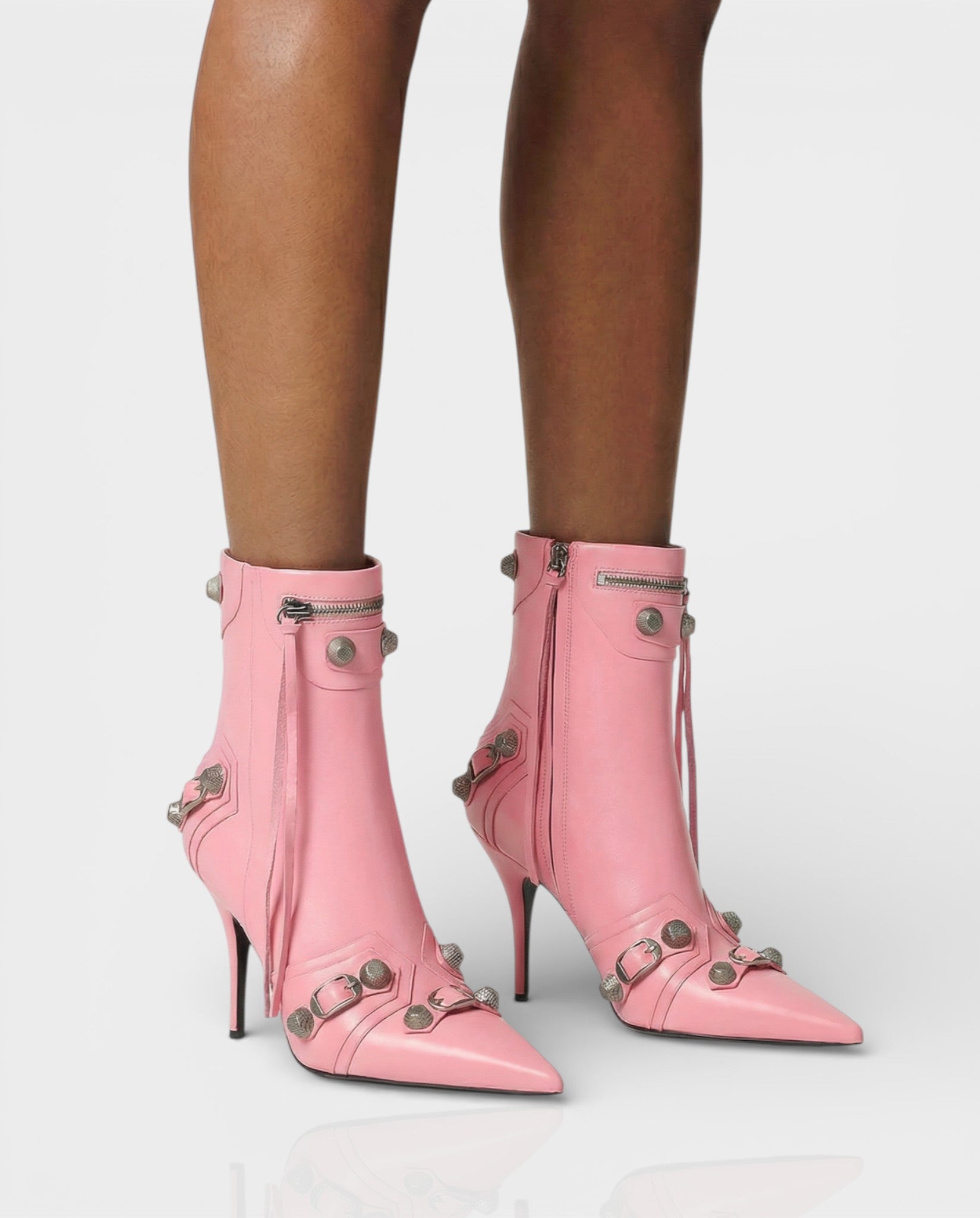 REVINA Studded Leather Pointed-Toe Ankle Boots