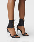 AMITY Black Faux Snake Skin Lace-Up High Heels