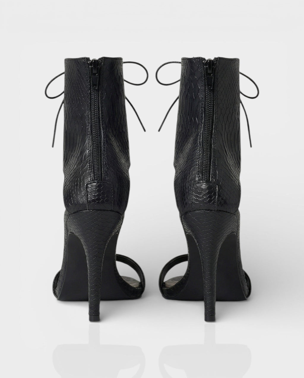 AMITY Black Faux Snake Skin Lace-Up High Heels