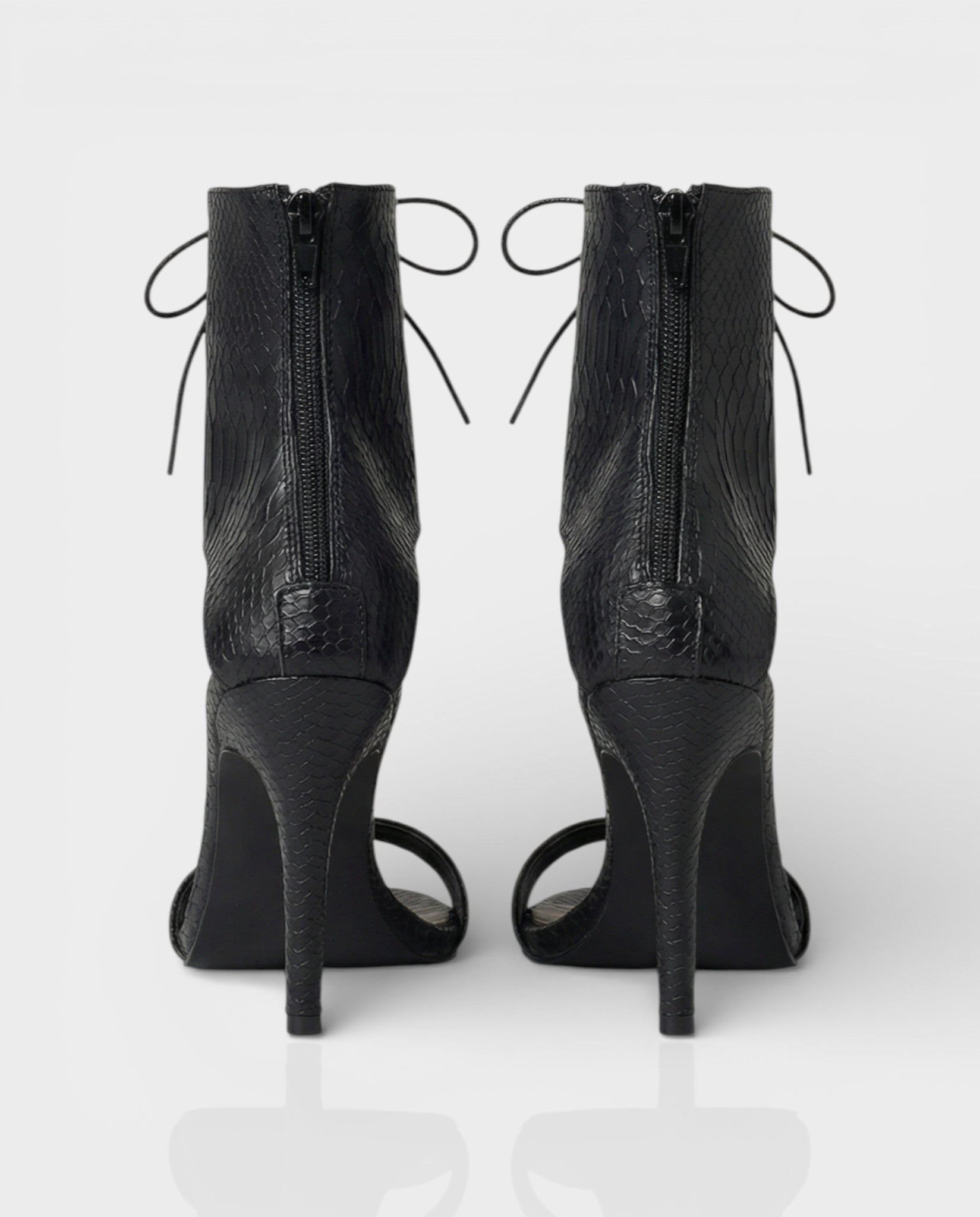 AMITY Black Faux Snake Skin Lace-Up High Heels