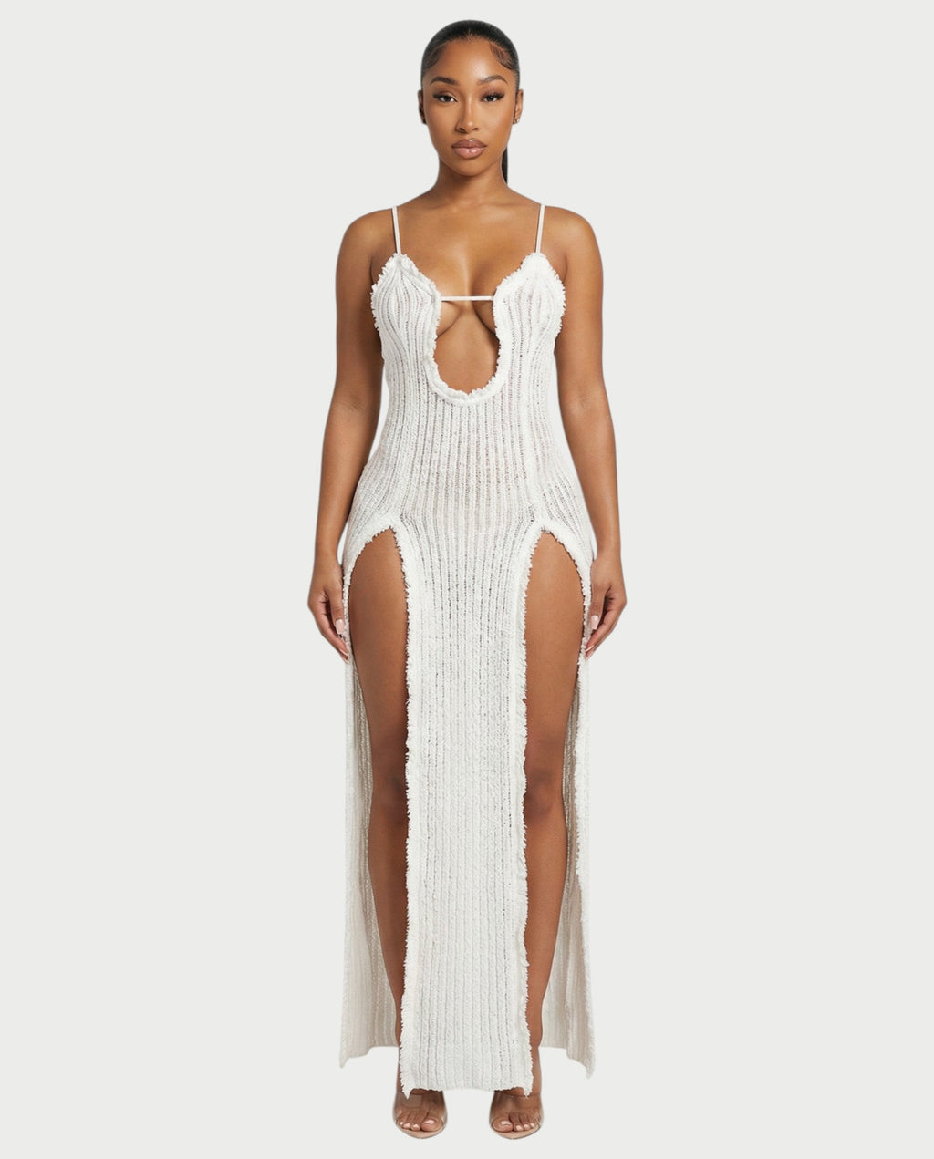 ISLA Deep-Plunge Dual-Slit Maxi Dress