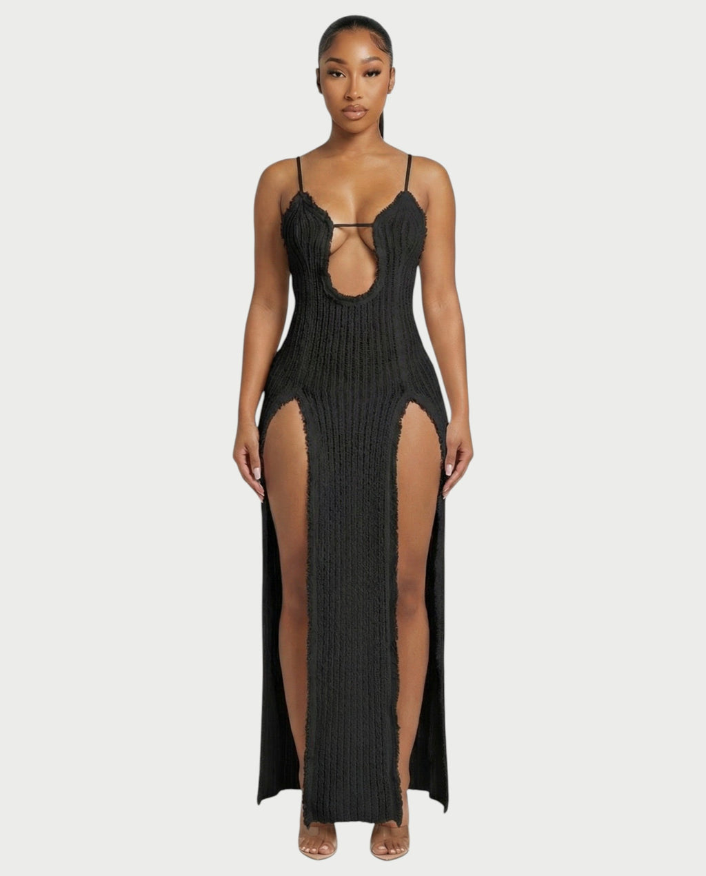 ISLA Deep-Plunge Dual-Slit Maxi Dress