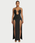 ISLA Deep-Plunge Dual-Slit Maxi Dress