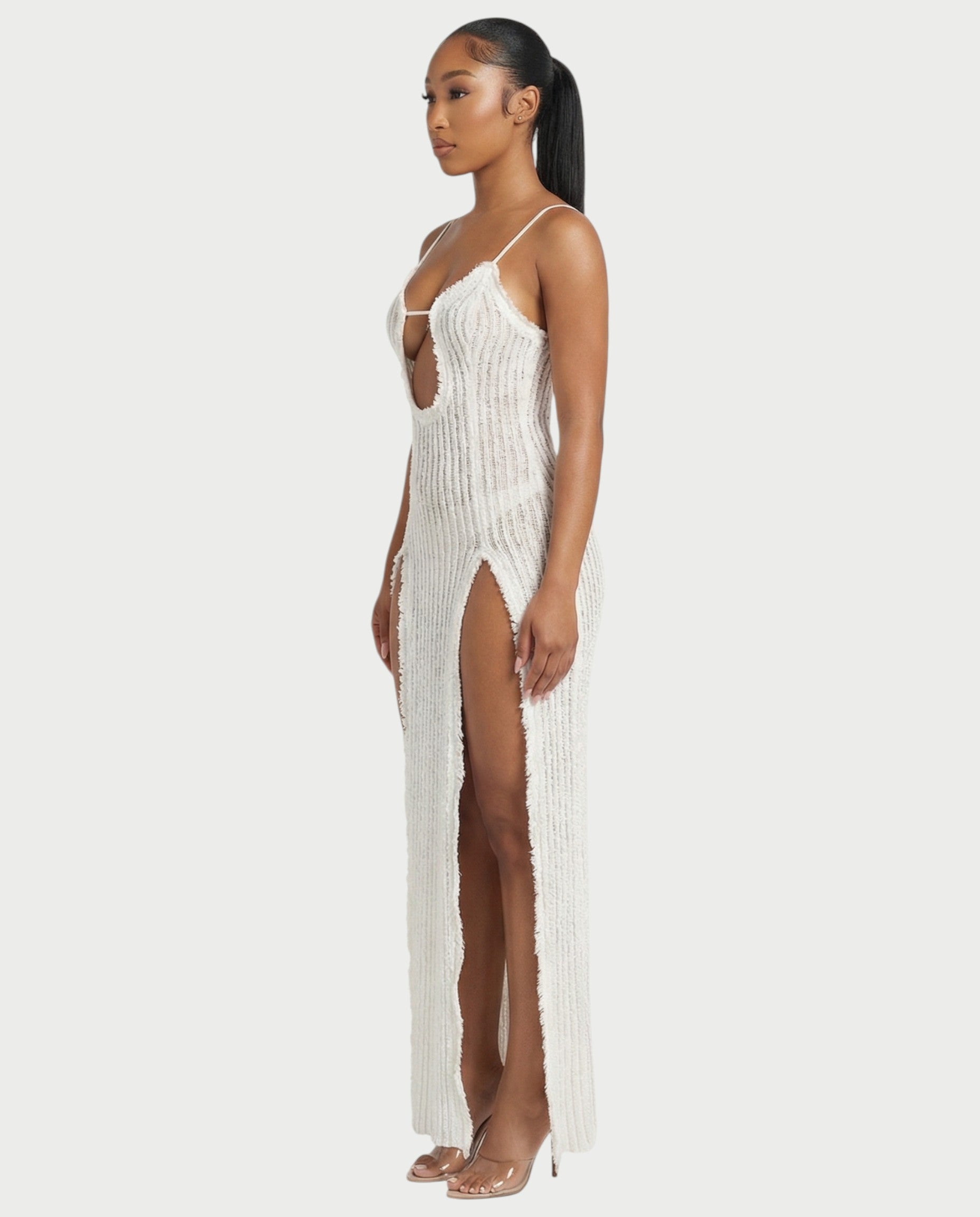ISLA Deep-Plunge Dual-Slit Maxi Dress