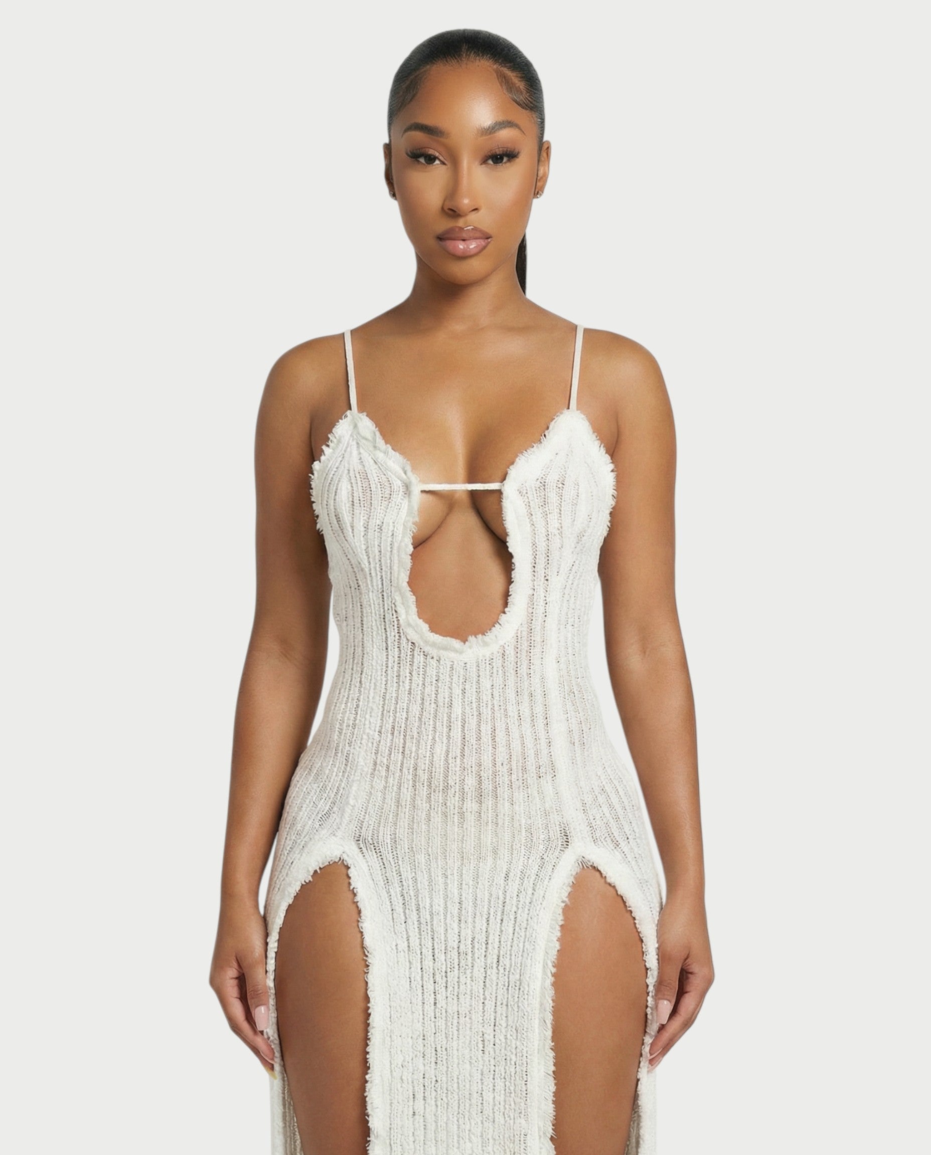 ISLA Deep-Plunge Dual-Slit Maxi Dress