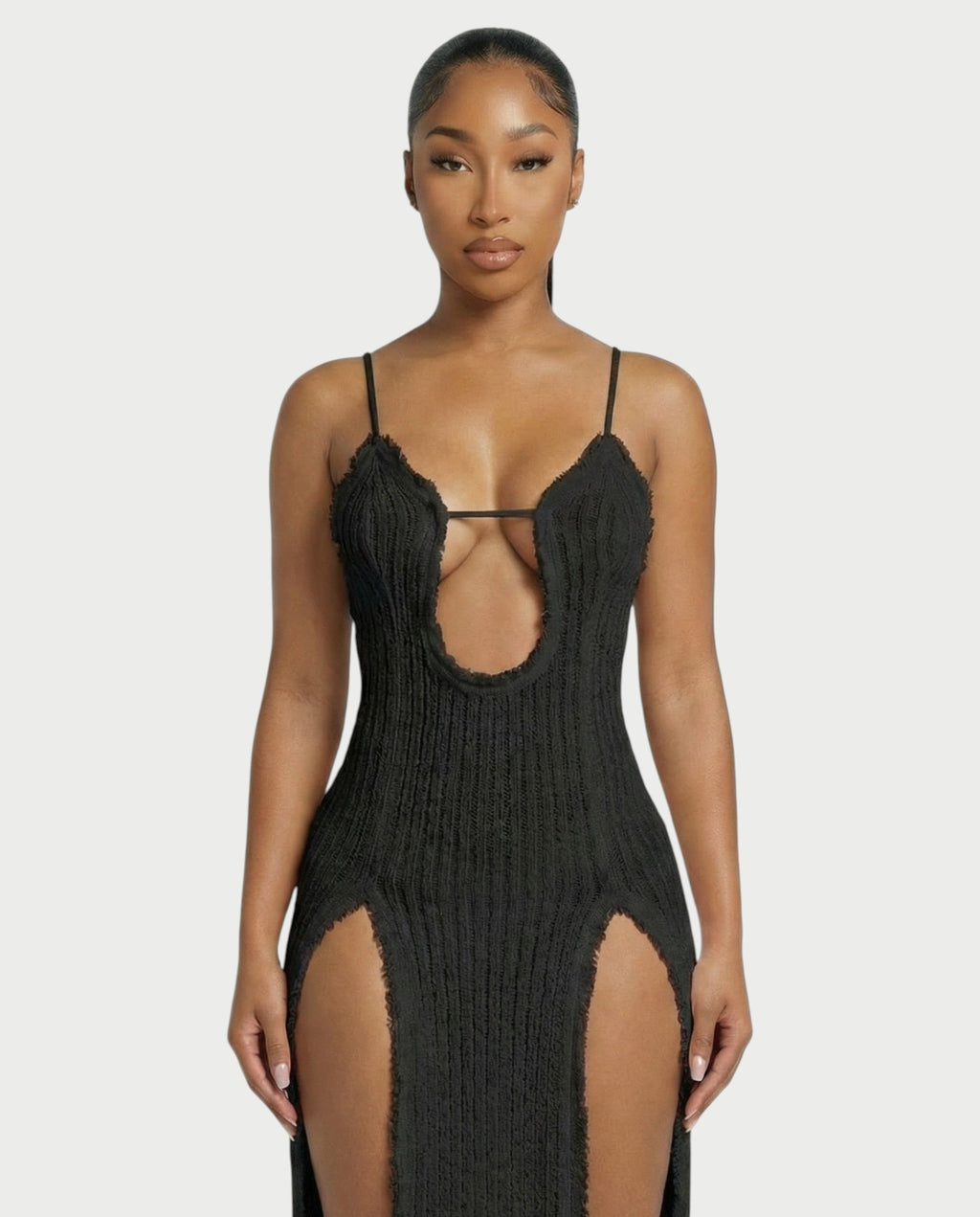 ISLA Deep-Plunge Dual-Slit Maxi Dress
