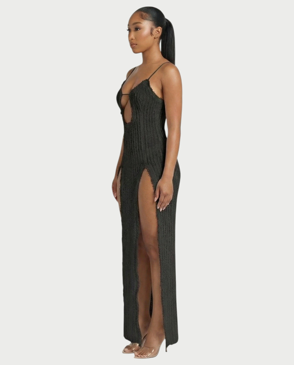 ISLA Deep-Plunge Dual-Slit Maxi Dress