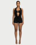 CHANE Halter Draped Romper & Buckle Bralette Set