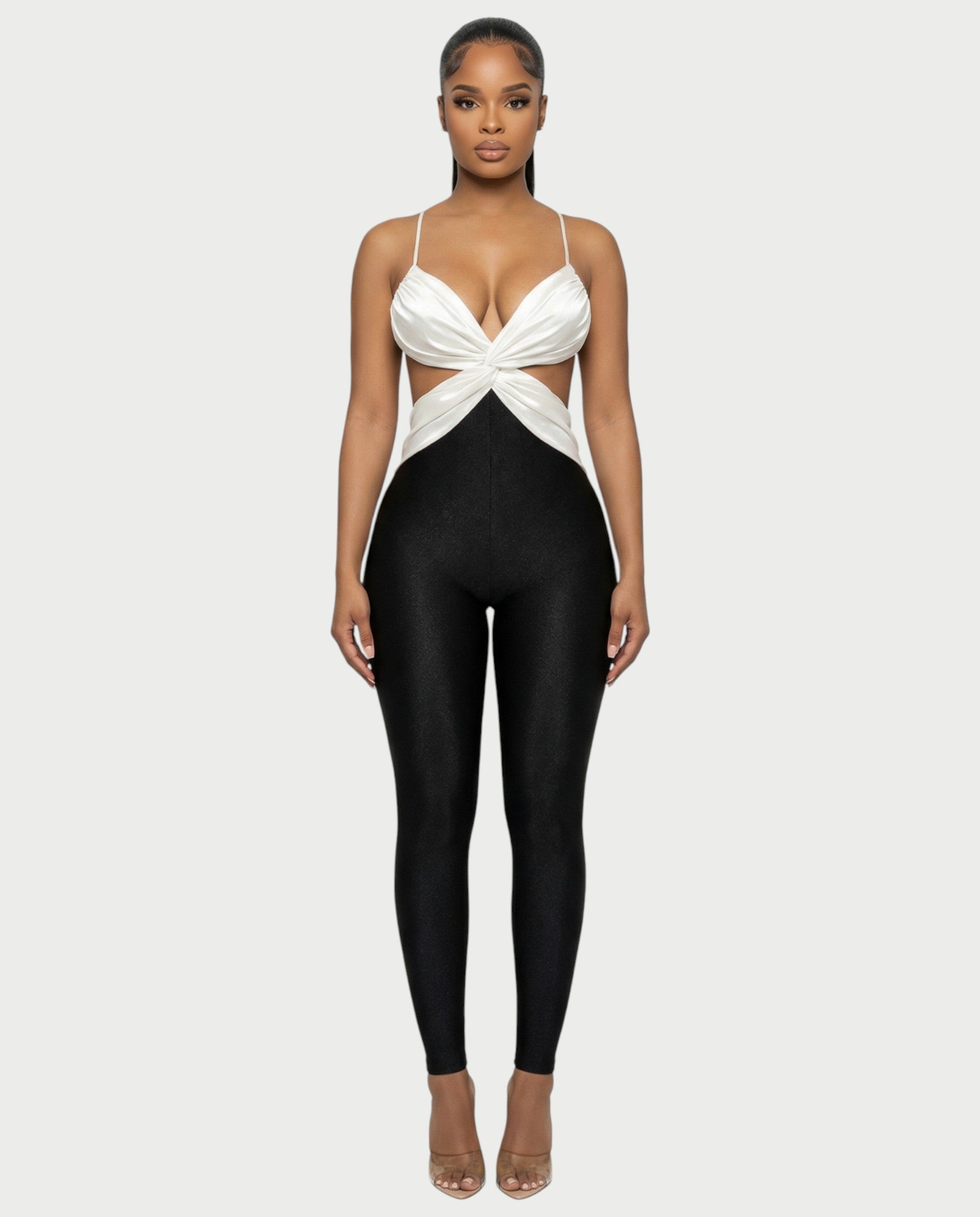 NIANA Satin Twist Cutout Jumpsuit