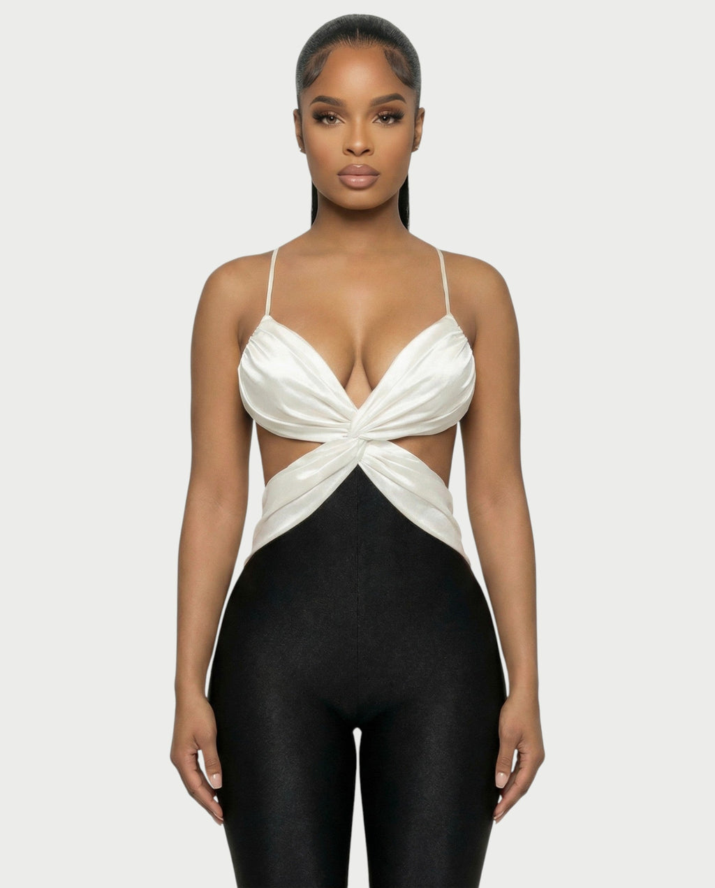 NIANA Satin Twist Cutout Jumpsuit