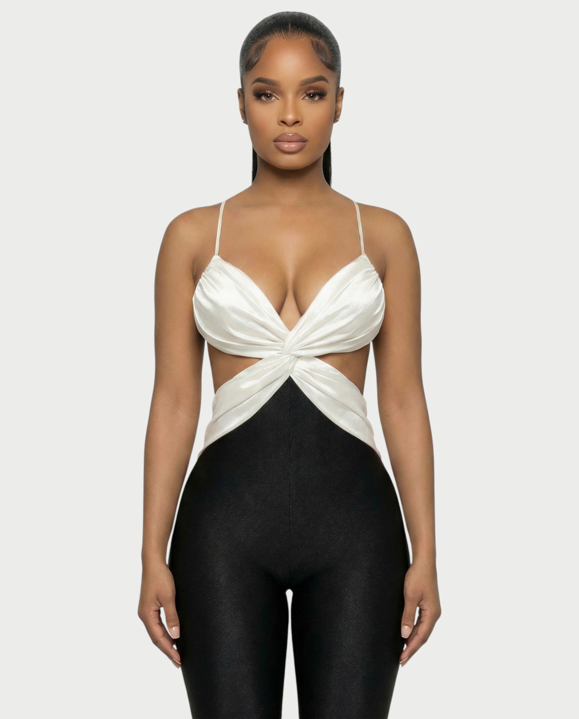 NIANA Satin Twist Cutout Jumpsuit