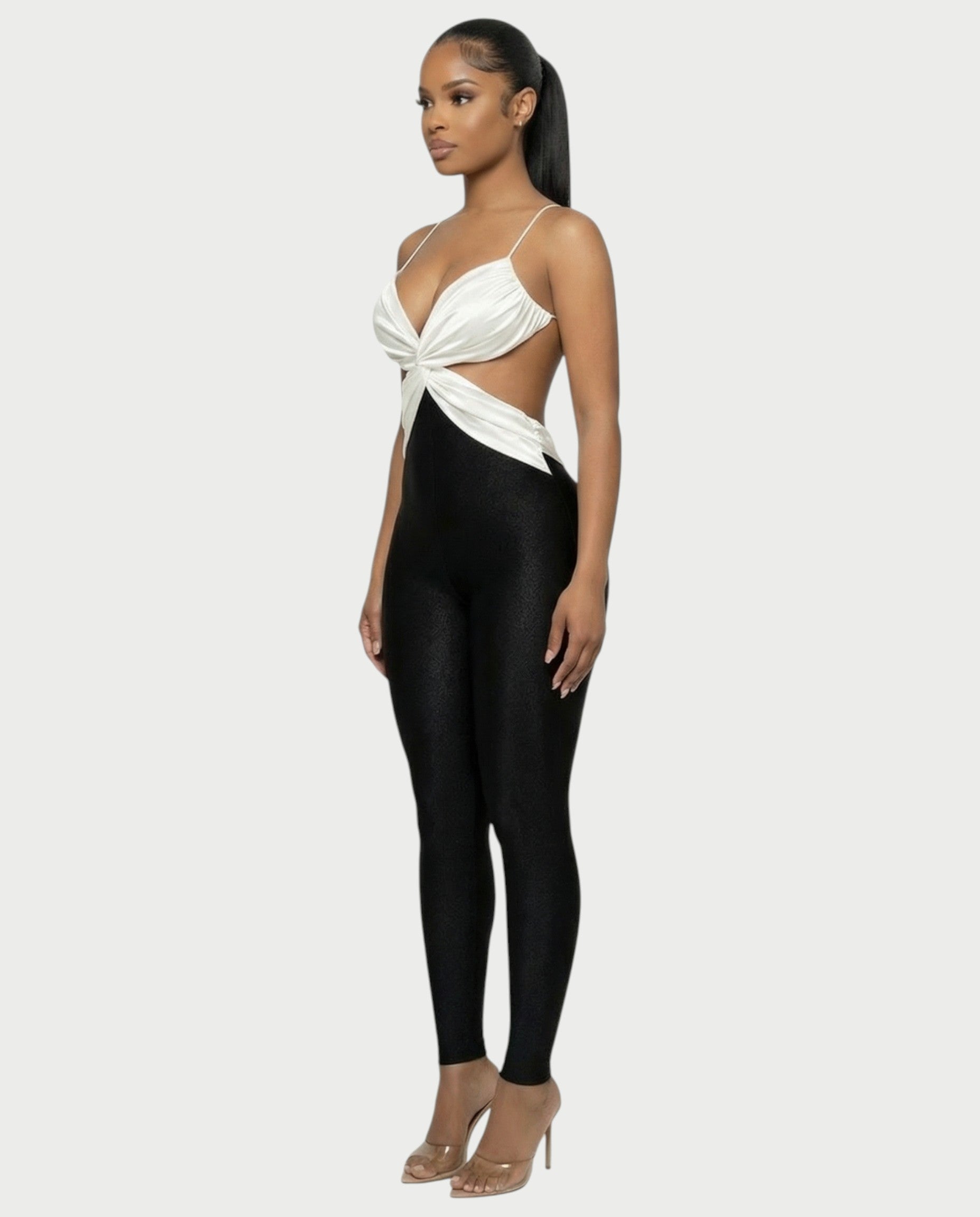 NIANA Satin Twist Cutout Jumpsuit