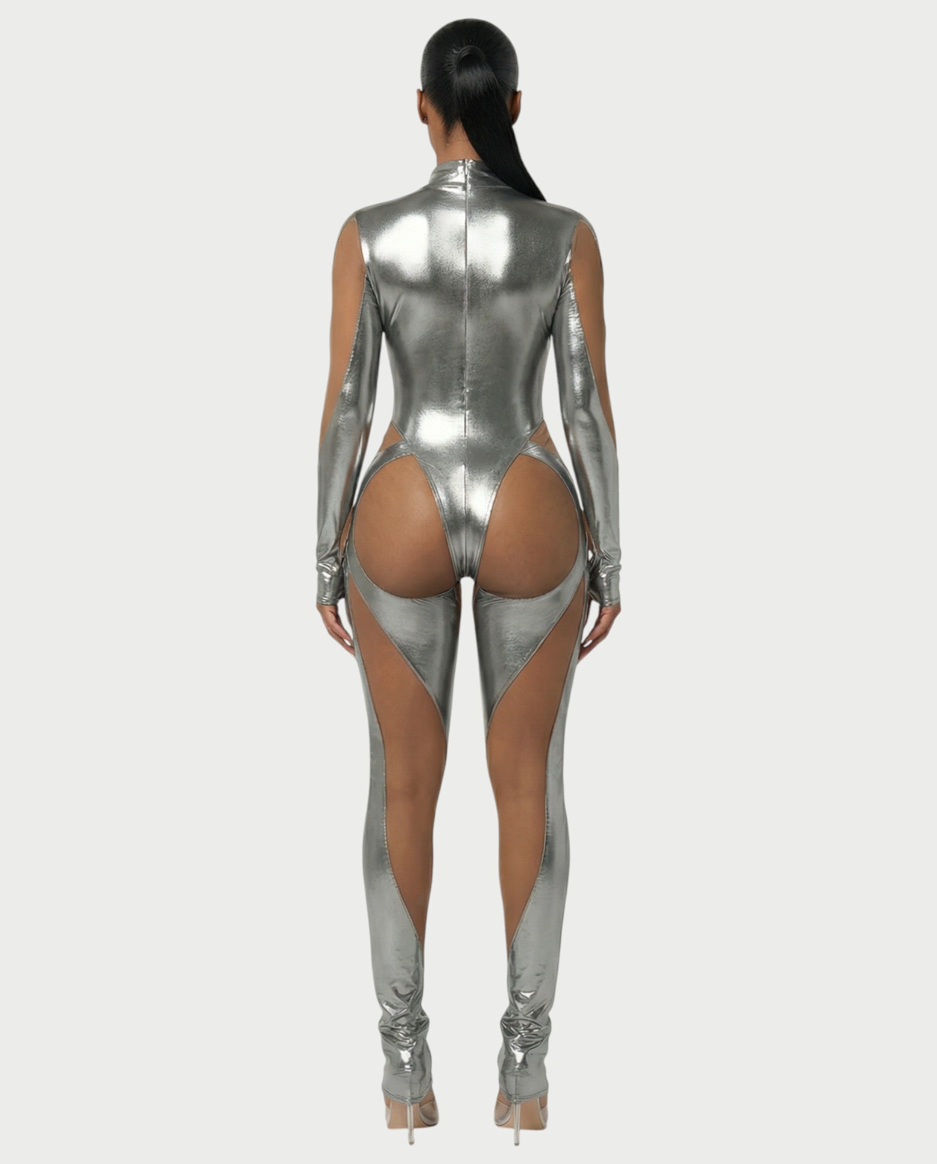 SHAYA Mesh & Metallic Cutout Jumpsuit