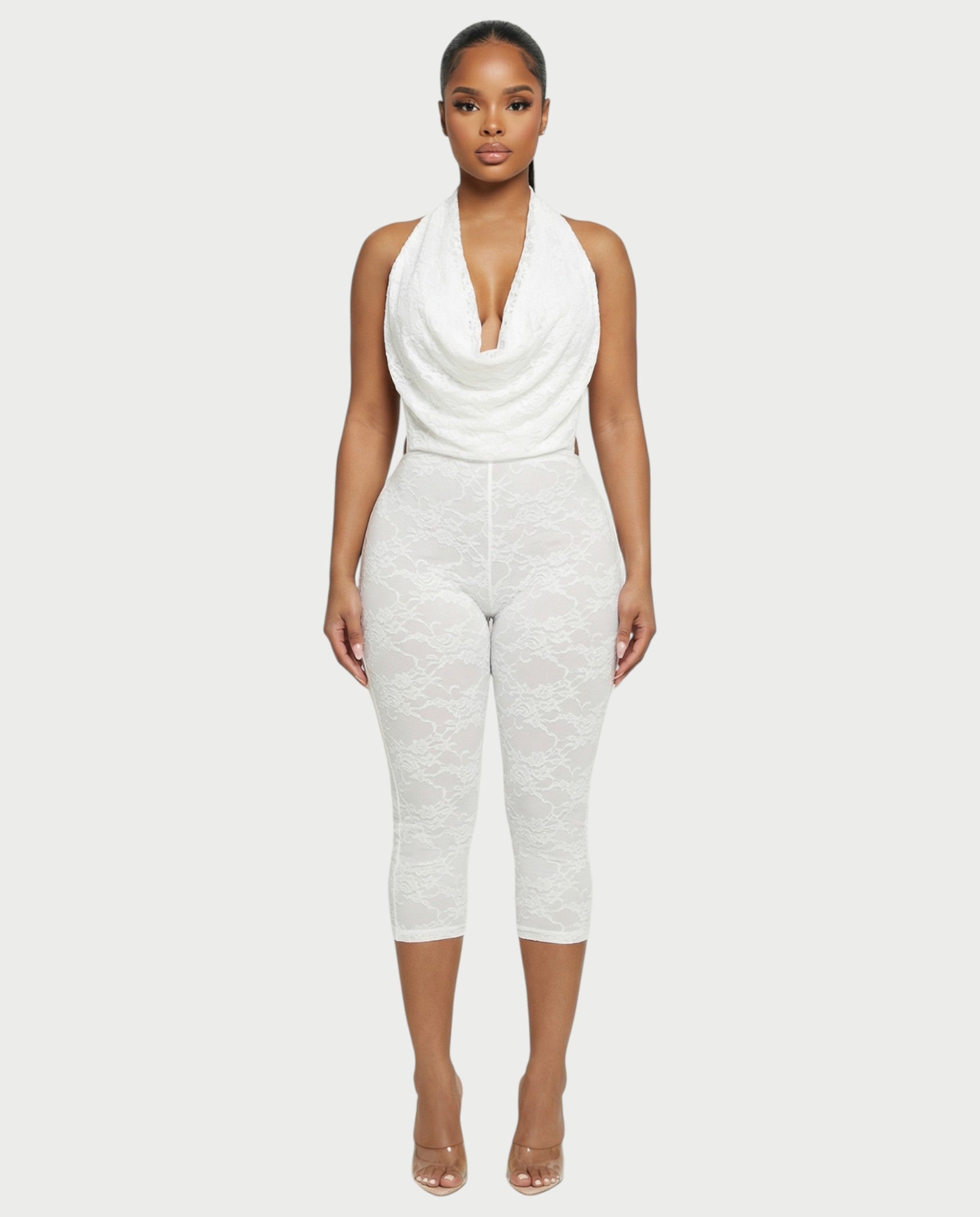 KATRINA Cowl Neck Lace Jumpsuit