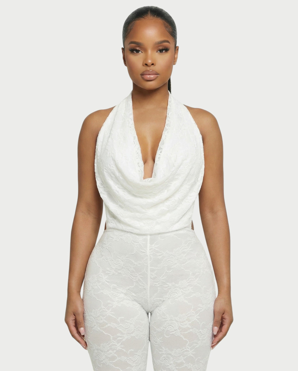 KATRINA Cowl Neck Lace Jumpsuit
