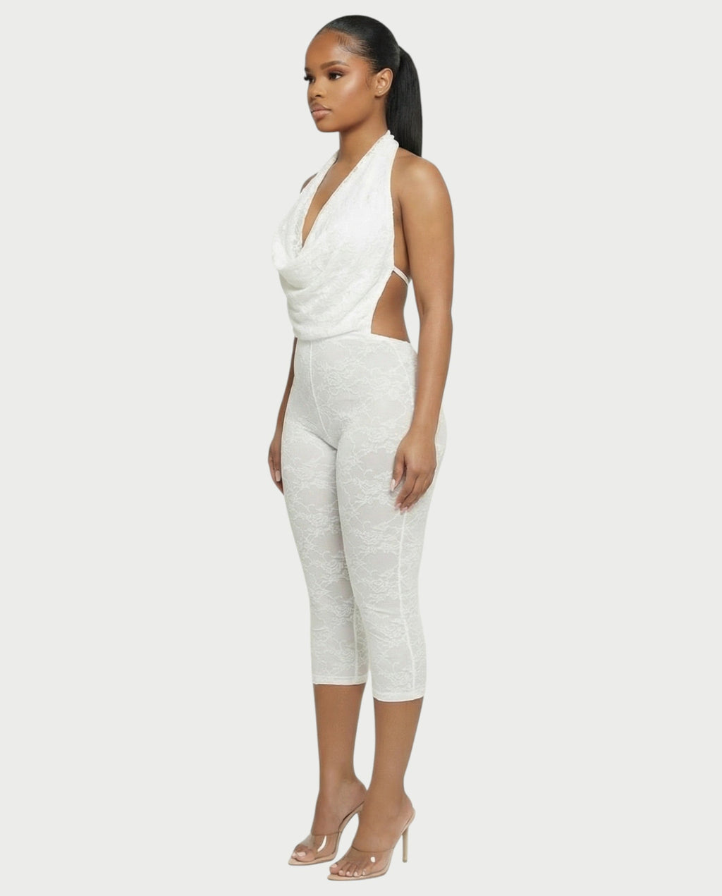 KATRINA Cowl Neck Lace Jumpsuit