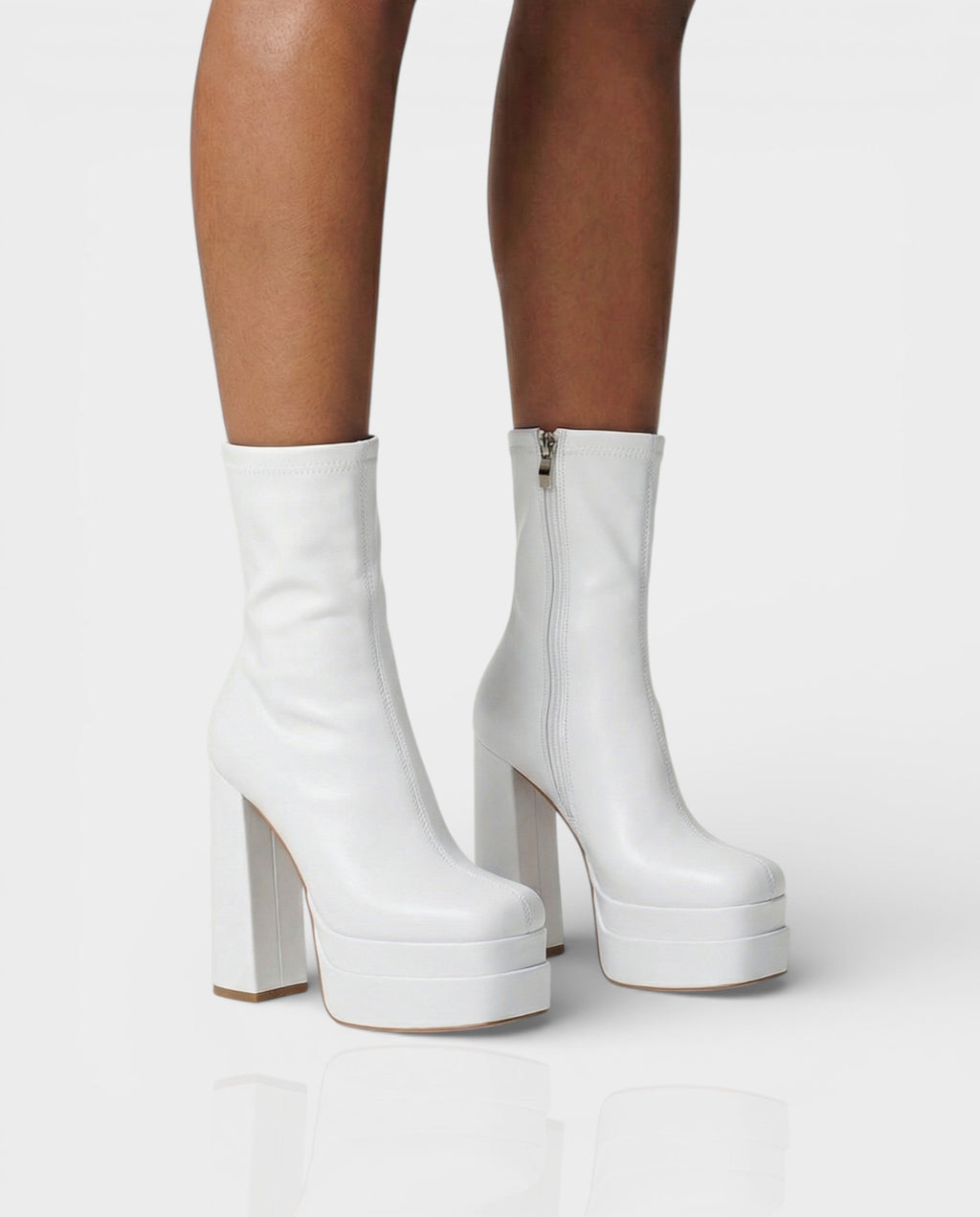 SOREYA Thick Heel Faux Leather Boots